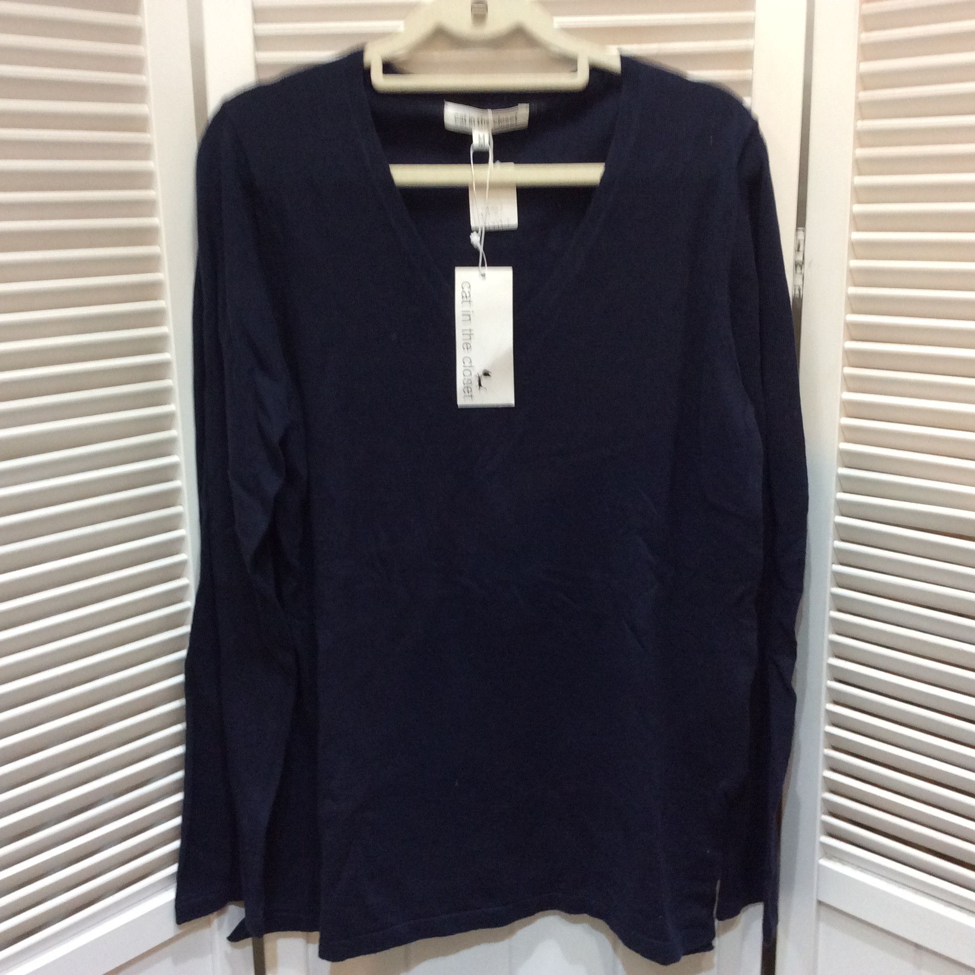 未使用☆cat in the closet キャットインクローゼット カシミヤ混 Vネックセーター M ネイビー