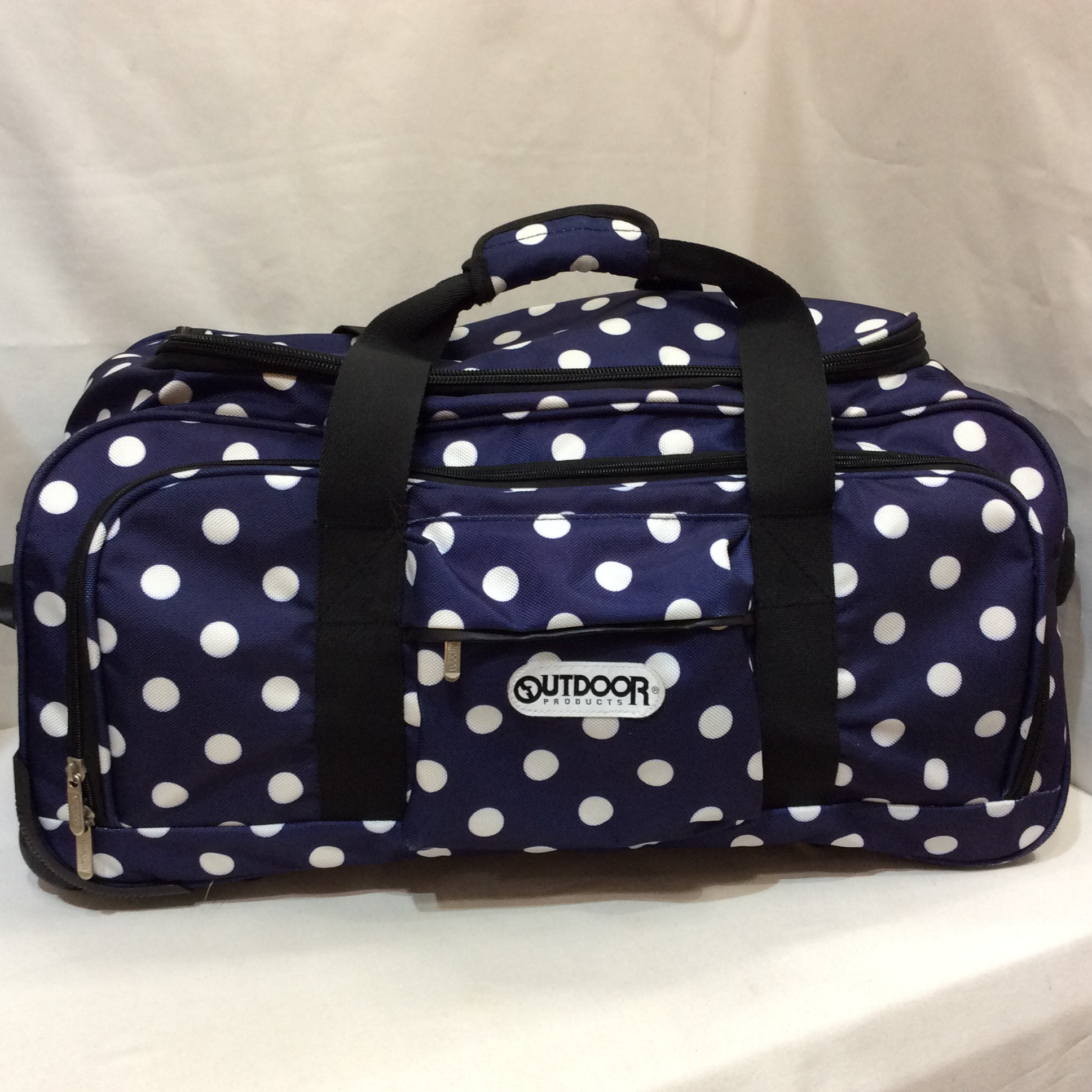 OUTDOOR アウトドア キャリーバッグ ネイビー×白ドット