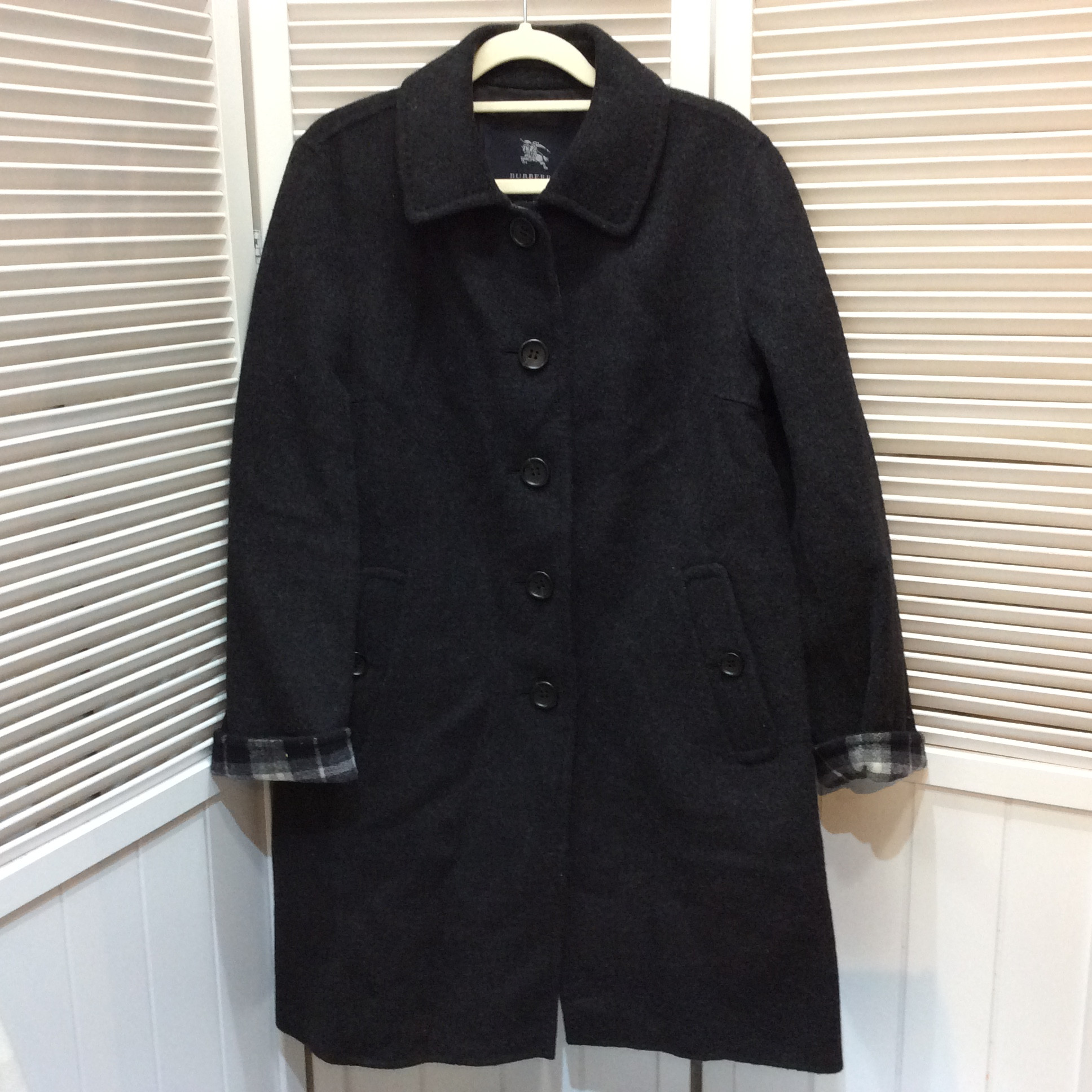 バーバリー カシミヤ混 コート 13号 チャコールグレー 三陽商会