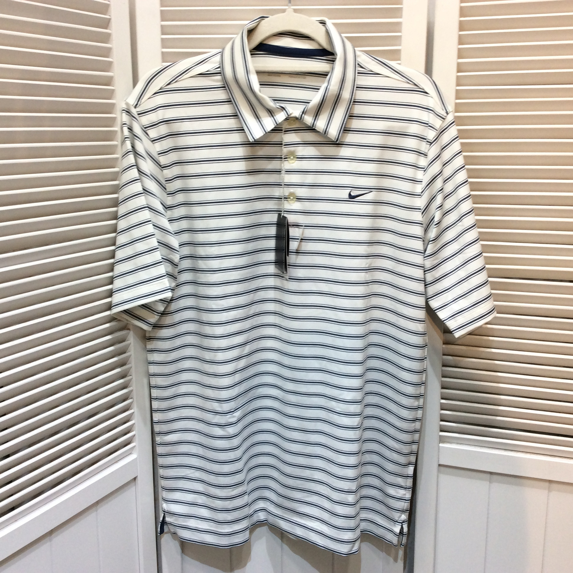 未使用☆NIKE GOLF ナイキゴルフ メンズ半袖シャツ L ホワイト ボーダー柄