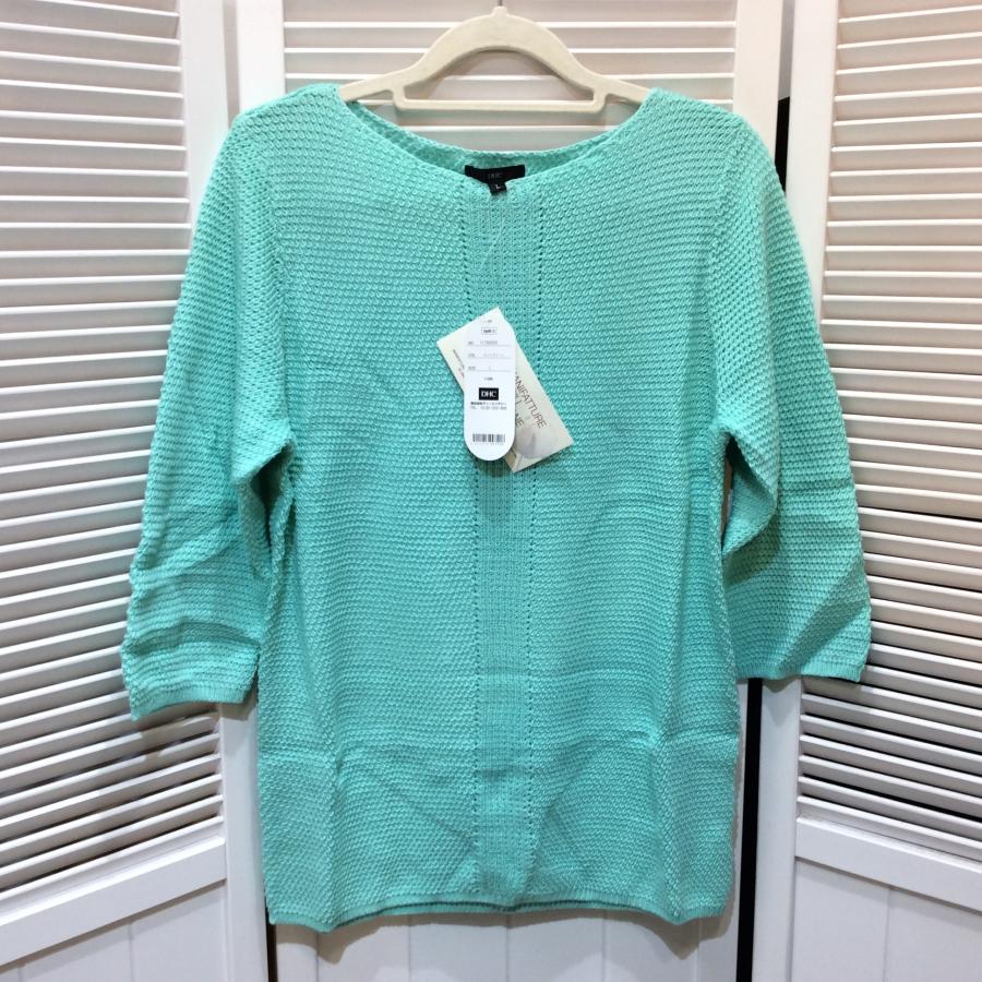 新品☆DHC レディース テキサス 柄編みプルオーバー L ミントグリーン