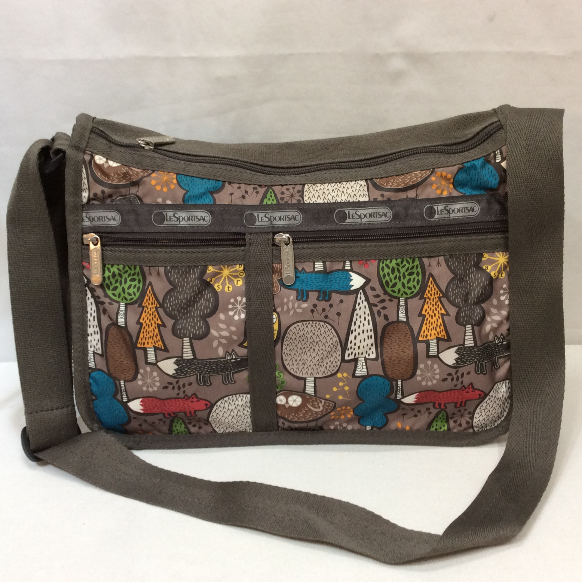 レスポートサック ナイロンショルダーバッグ ふくろうとリス柄