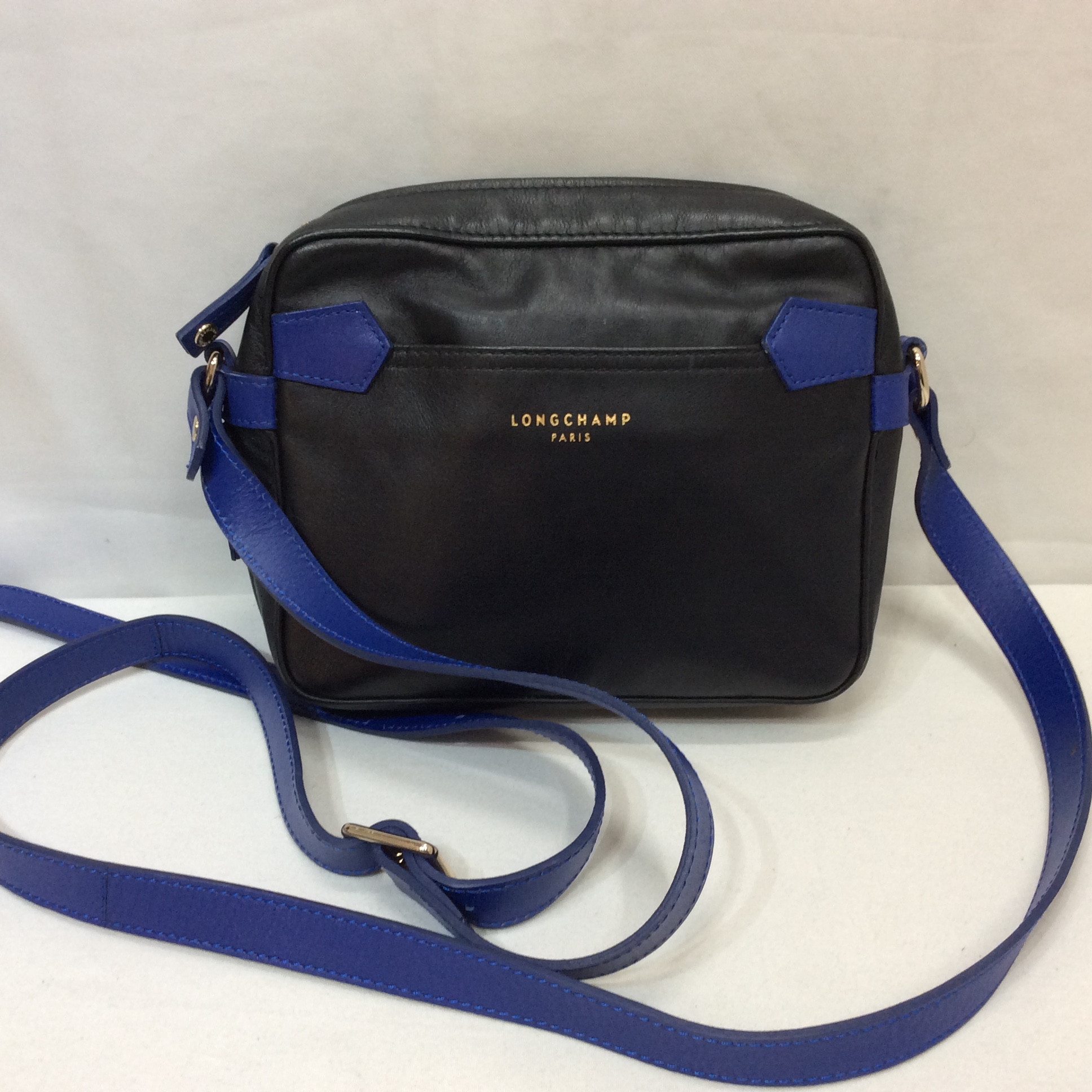 LONGCHAMP ロンシャン レザーショルダーバッグ ブラック×ブルー