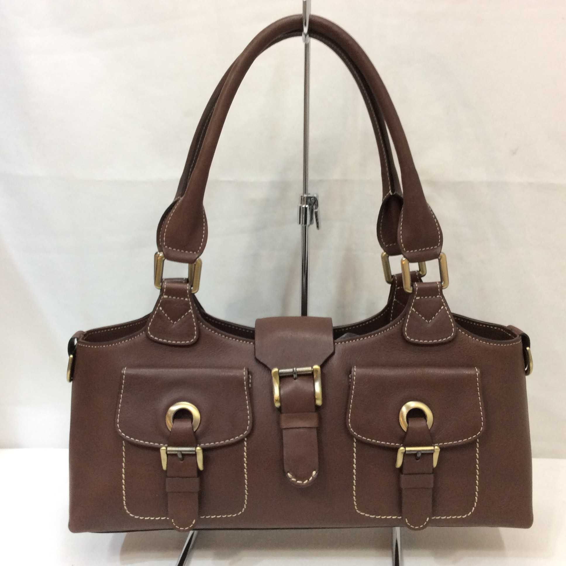 銀座かねまつ レザーハンドバッグ ブラウン