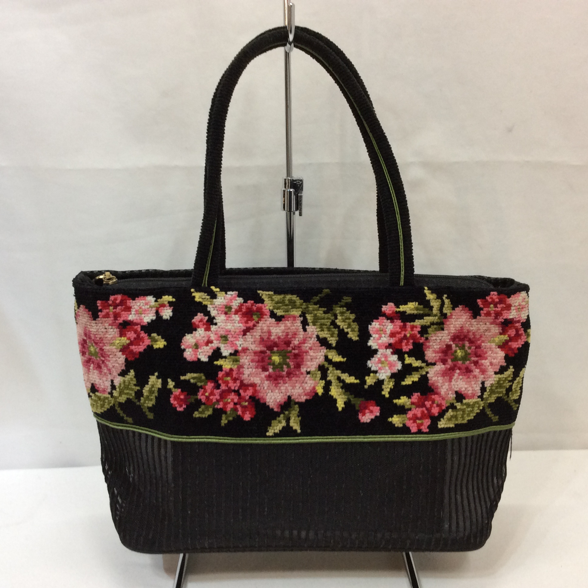 FEILER フェイラー メッシュバッグ ブラック×シュニール織 花柄