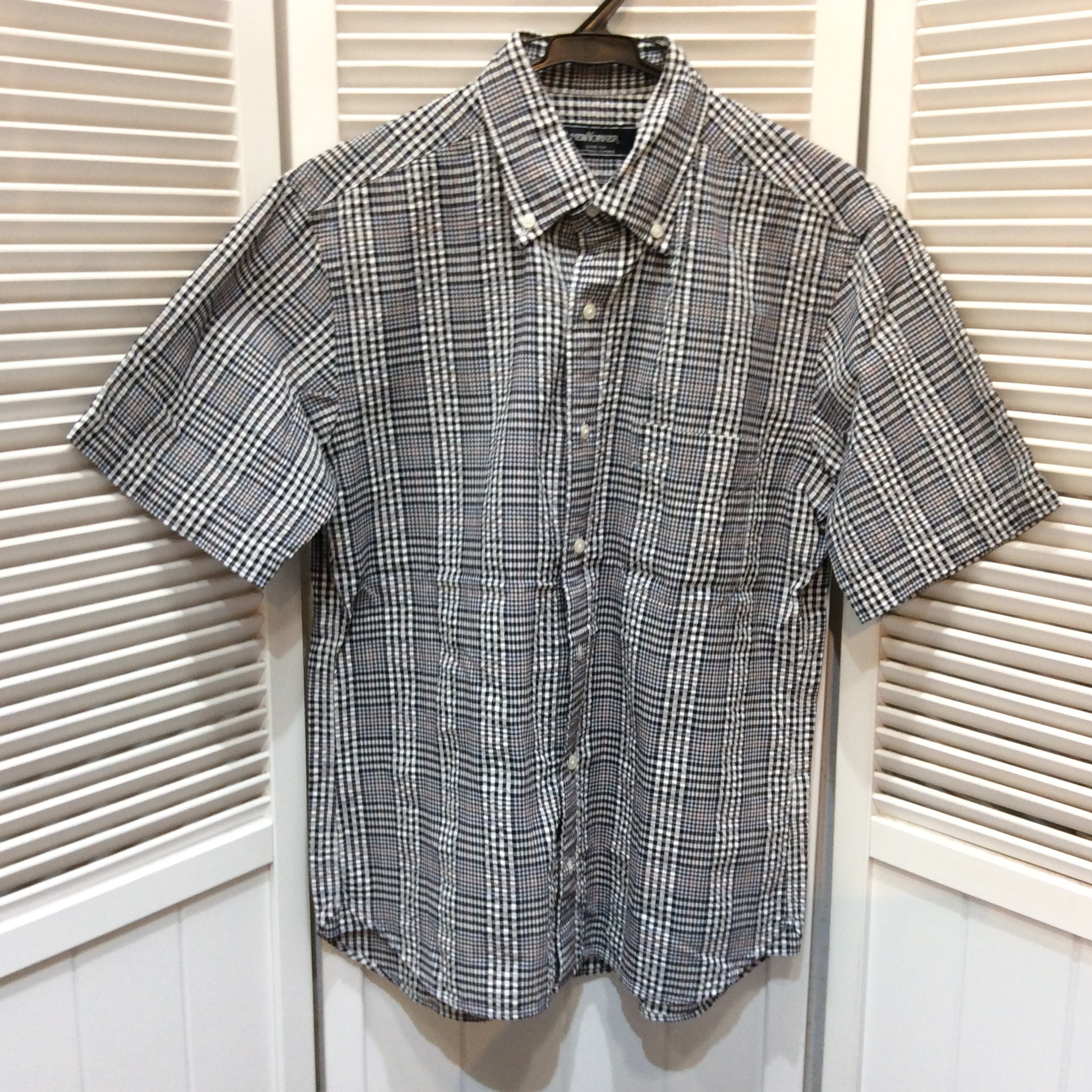 未使用 ニューヨーカー 半袖シャツ  メンズMサイズ ブラック／チェック柄