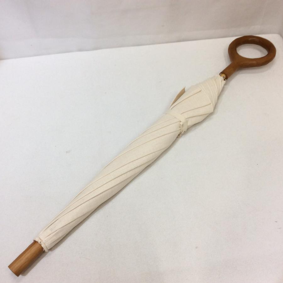 新品☆百貨店商材 日傘 生成り 持ち手木製丸型 日本製