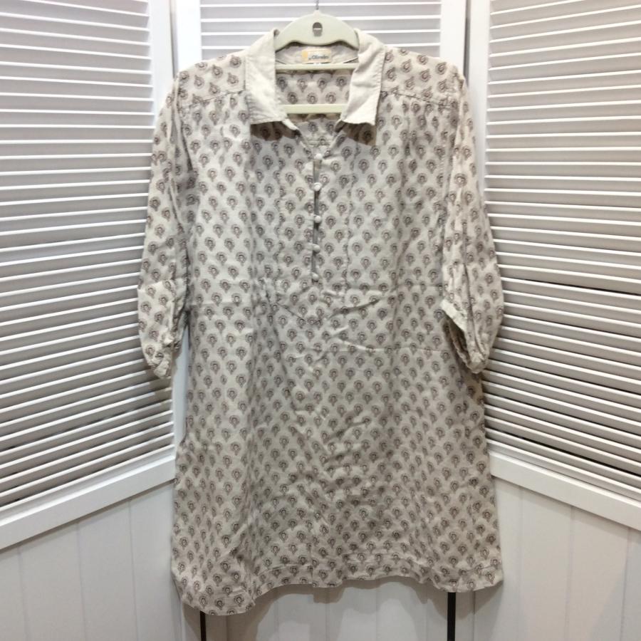 Les Olivades レゾリヴァード レディース 麻チュニック M 生成り系柄 リネン