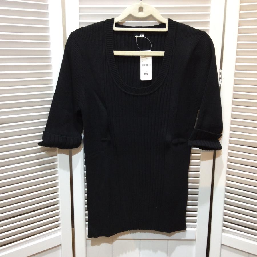 新品☆DHC ディーエイチシー レディース 着やせニットUネック L ブラック