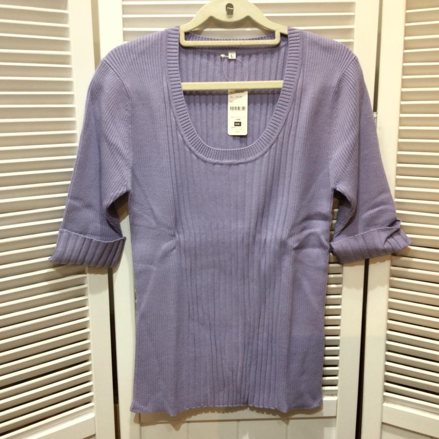 新品☆DHC ディーエイチシー レディース 着やせニットUネック L ラベンダー