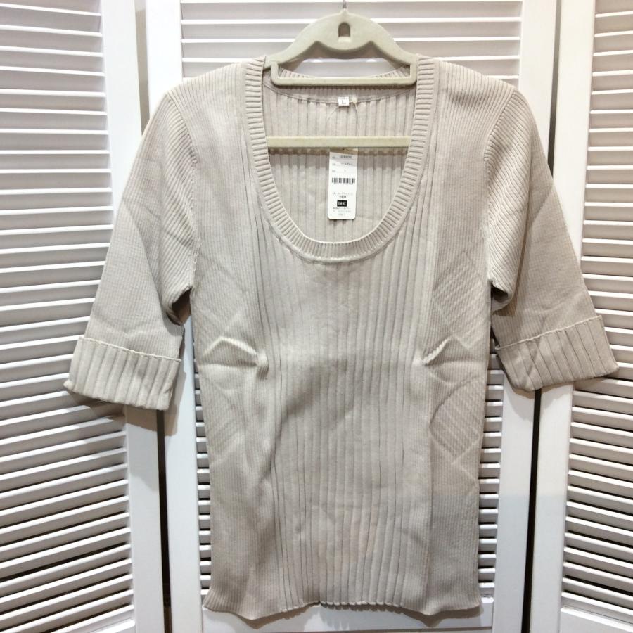 新品☆DHC ディーエイチシー レディース 着やせニットUネック L ペールグレー