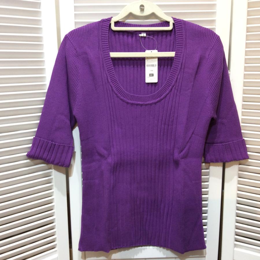 新品☆DHC ディーエイチシー レディース 着やせニットUネック L パープル
