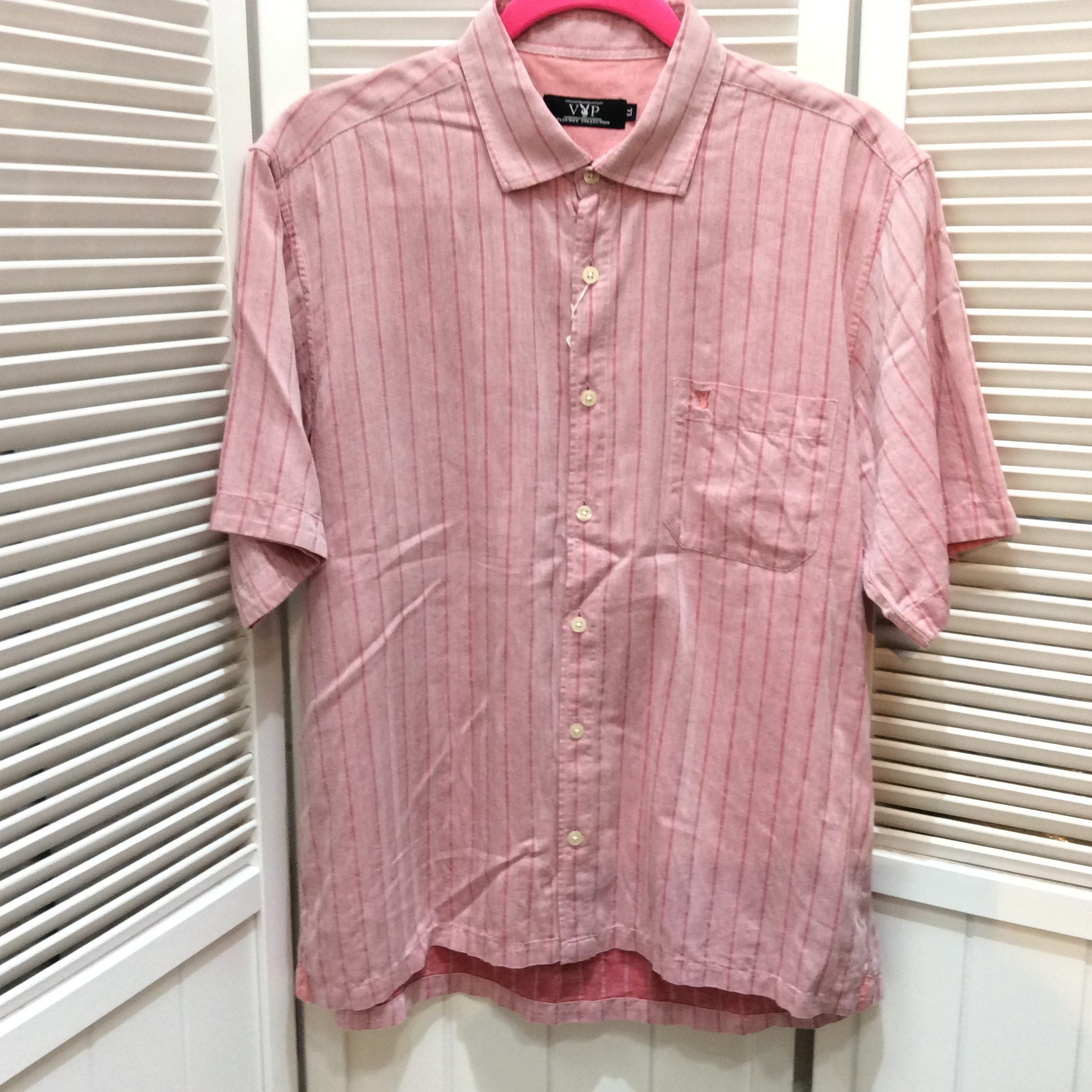 プレイボーイ 半袖シャツ  メンズLLサイズ  レッド／ストライプ  