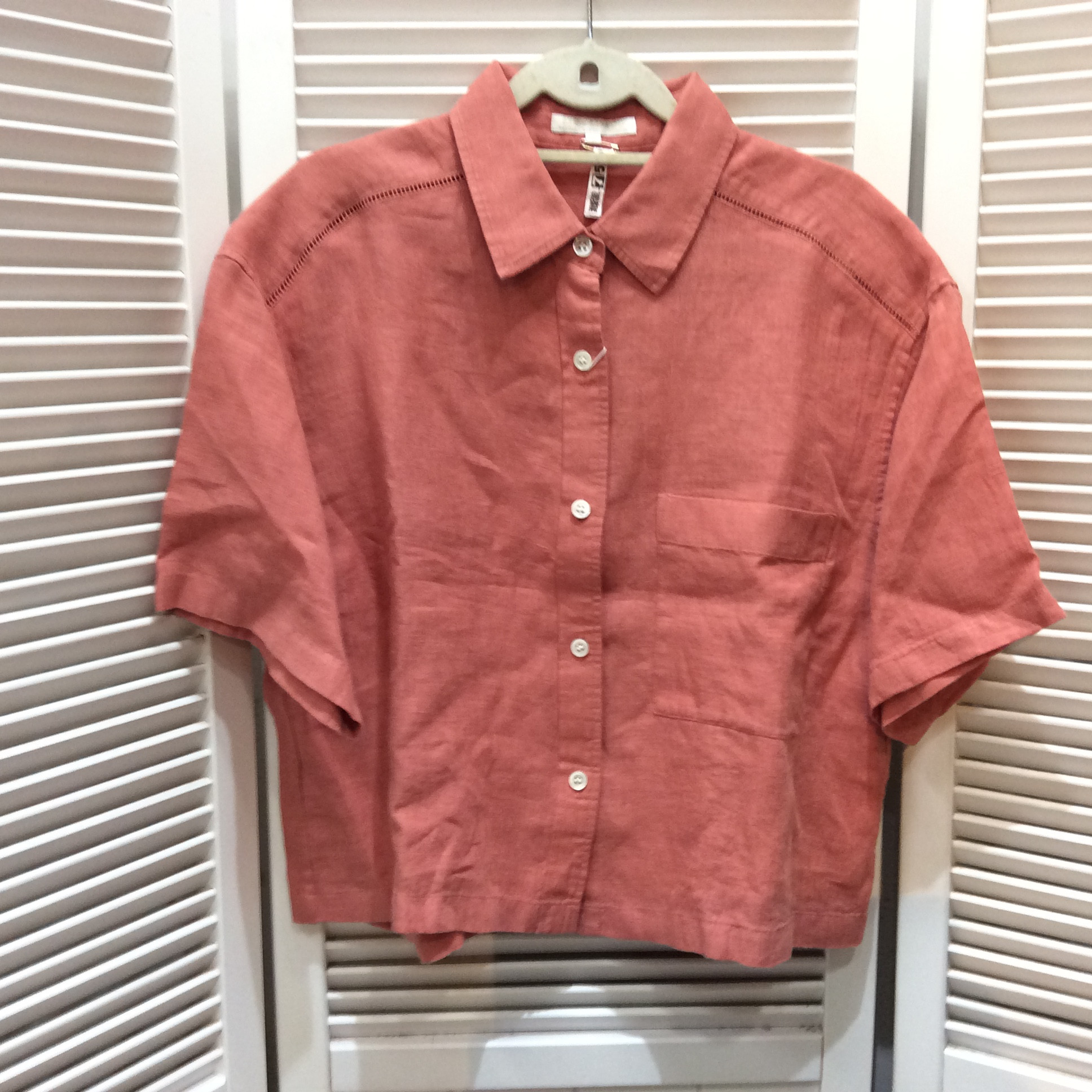 1回使用 23区 麻ショート丈ブラウス サイズ32 サーモンピンク  美品