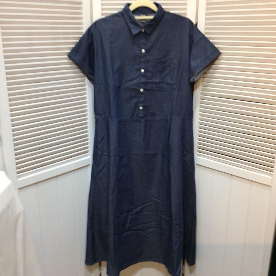 美品☆Eddie Bauer エディーバウアー レディース 半袖 シャツワンピース PS デニム調