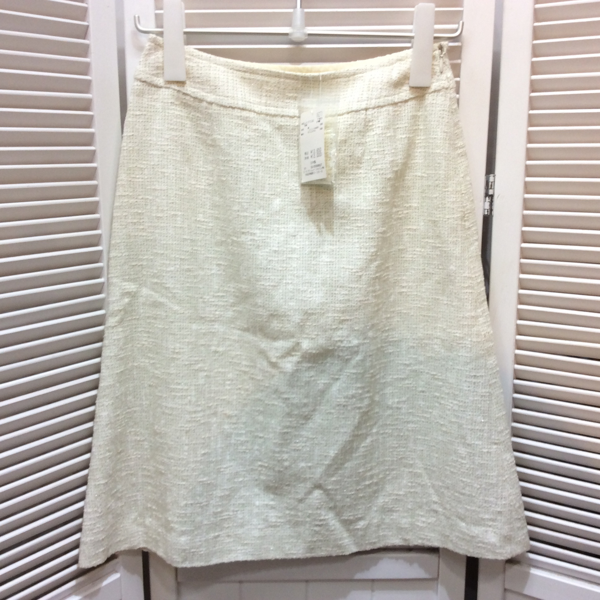 未使用☆LAURA ASHLEY ローラアシュレイ 婦人 スカート 7号 ホワイト×グリーン×ラメ