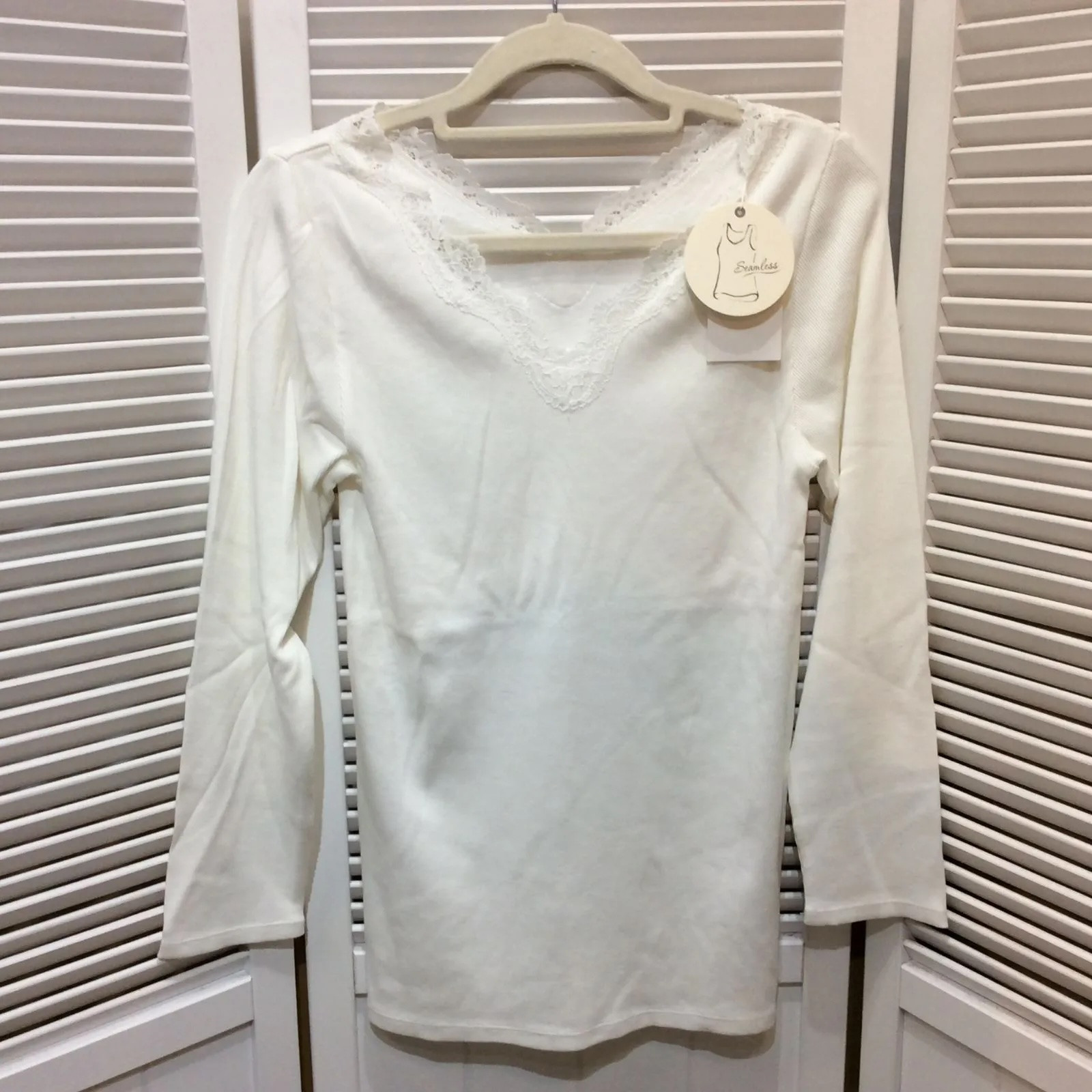 新品☆LEPSIM レプシィム 抗菌レースインナー長袖 L オフホワイト