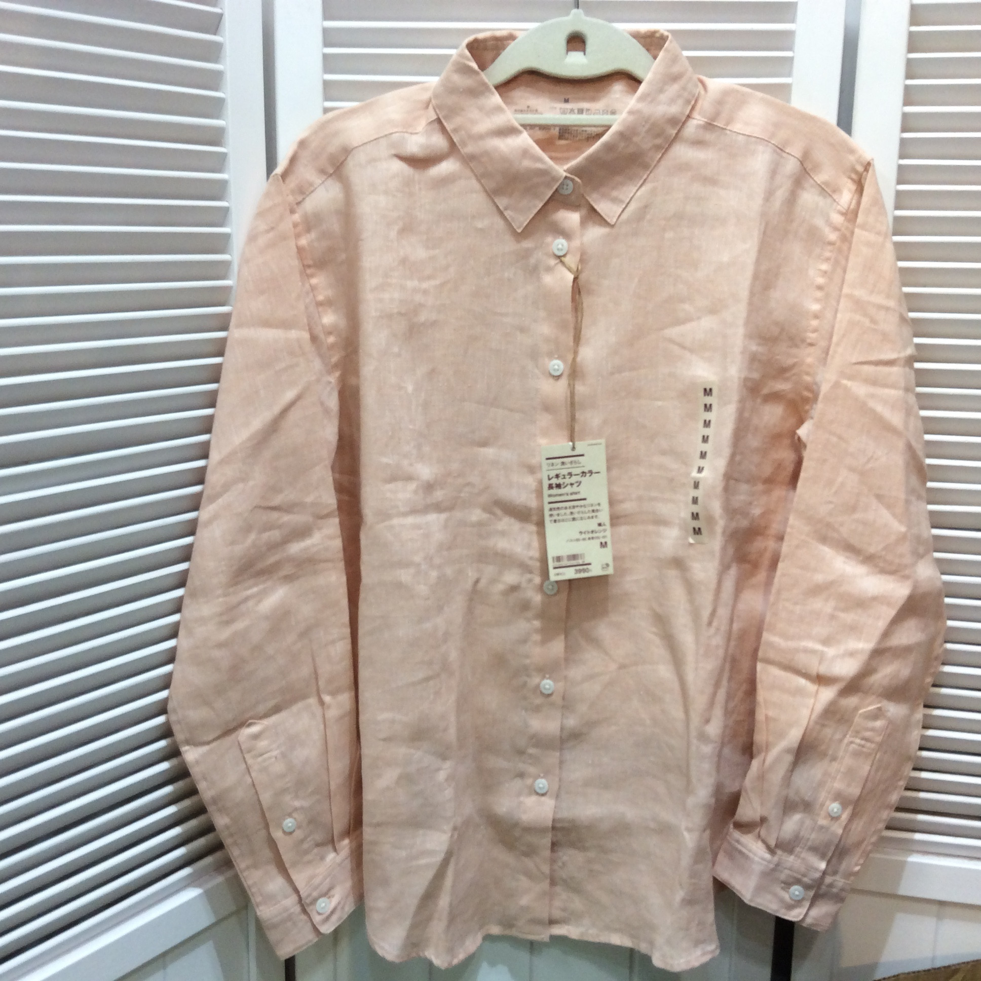 未使用 無印良品 洗いざらし 麻ブラウス  Mサイズ  ライトオレンジ