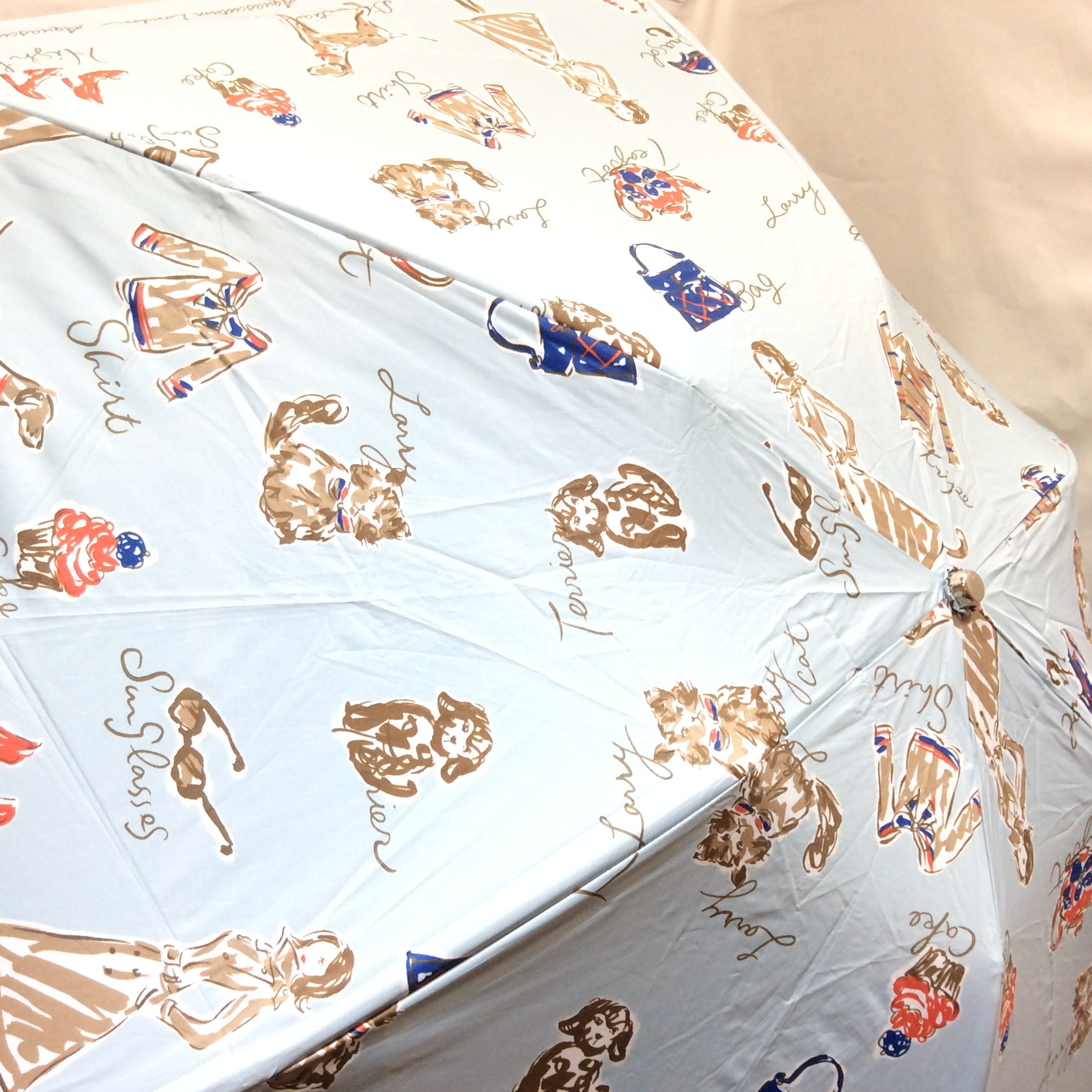 1回使用 アクアスキュータム クイックオープン式 晴雨兼用折りたたみ傘 水色  美品