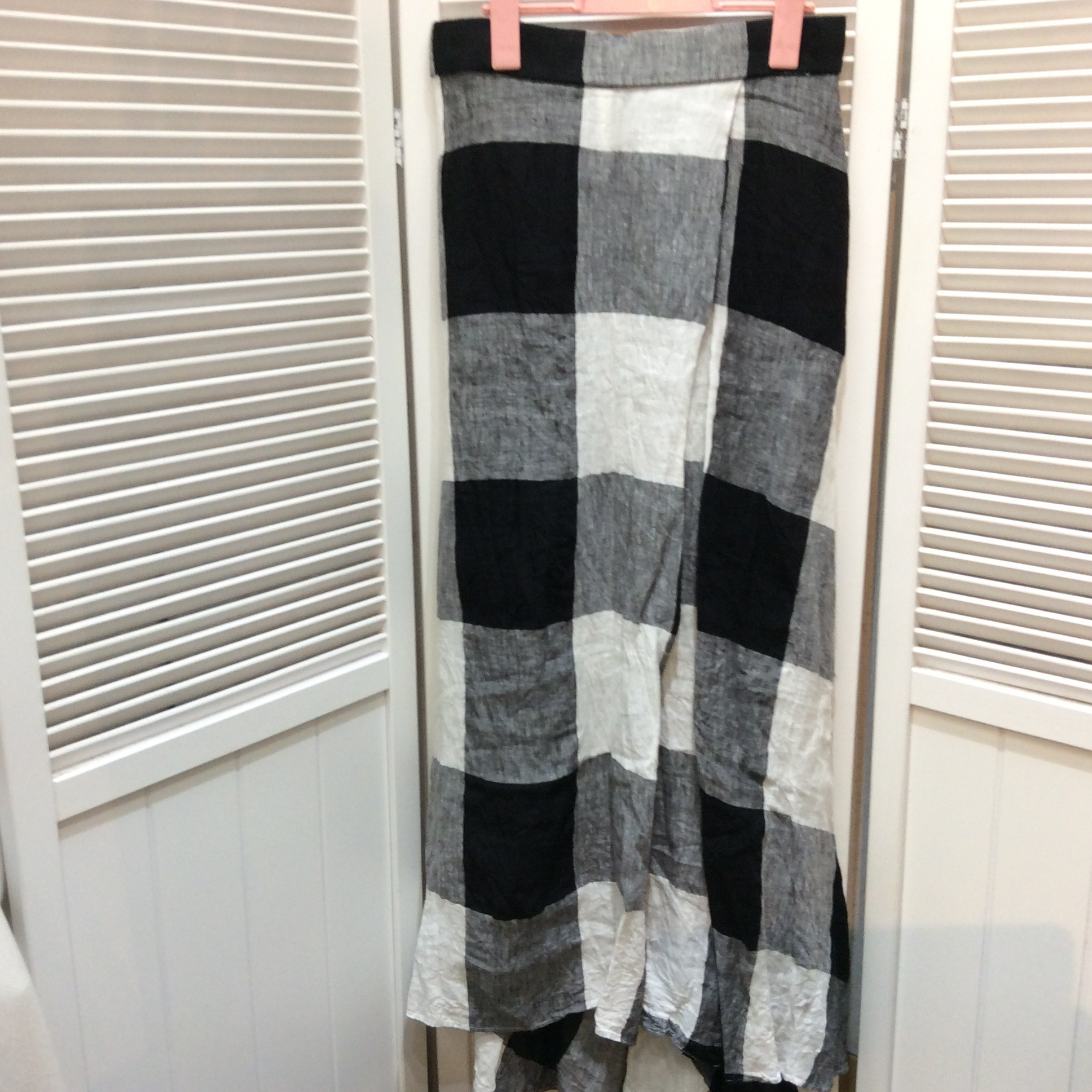 ビューティーユース 麻ロングスカート   サイズM 白黒チェック