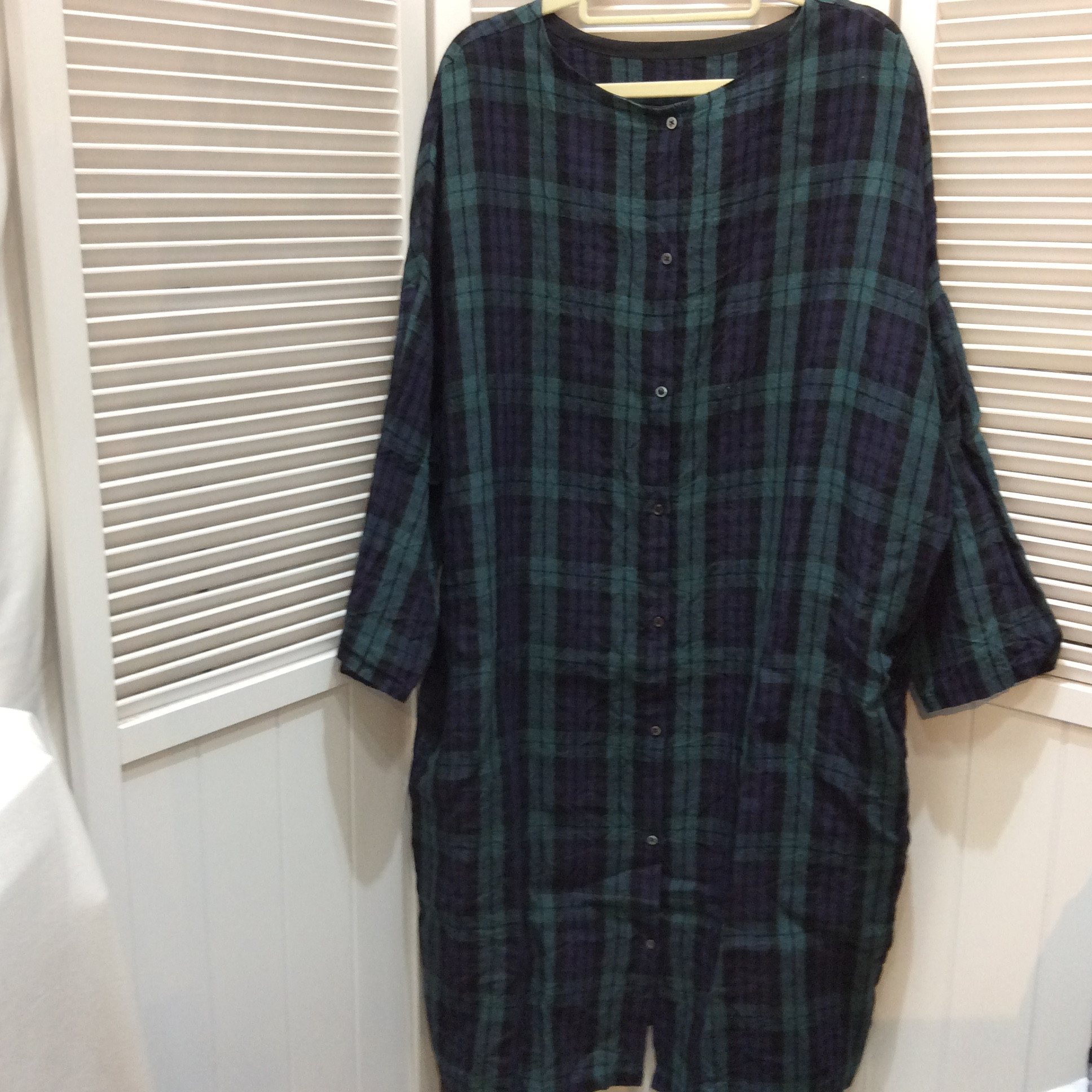 シャツワンピース フリーサイズ   グリーンチェック柄