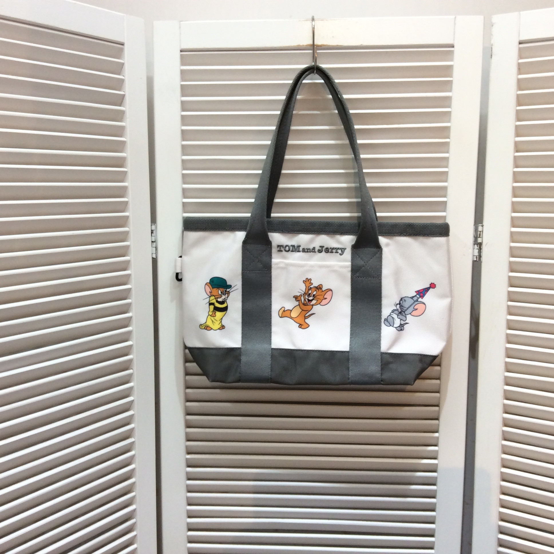トム＆ジェリー  ミニトートバッグ  ホワイト／グレー