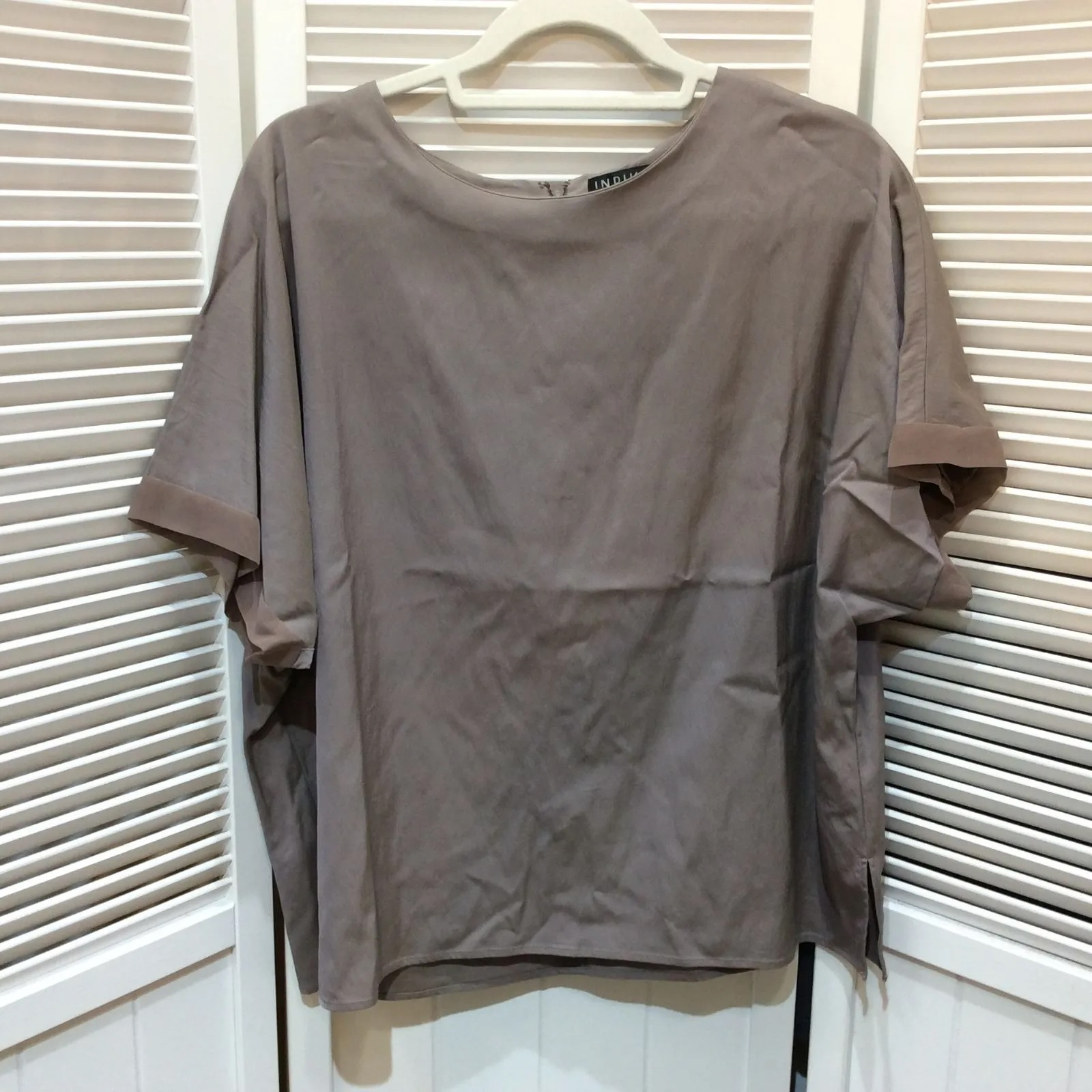 INDIVI インディヴィ 半袖ブラウス 15号 グレージュ系 カットソー