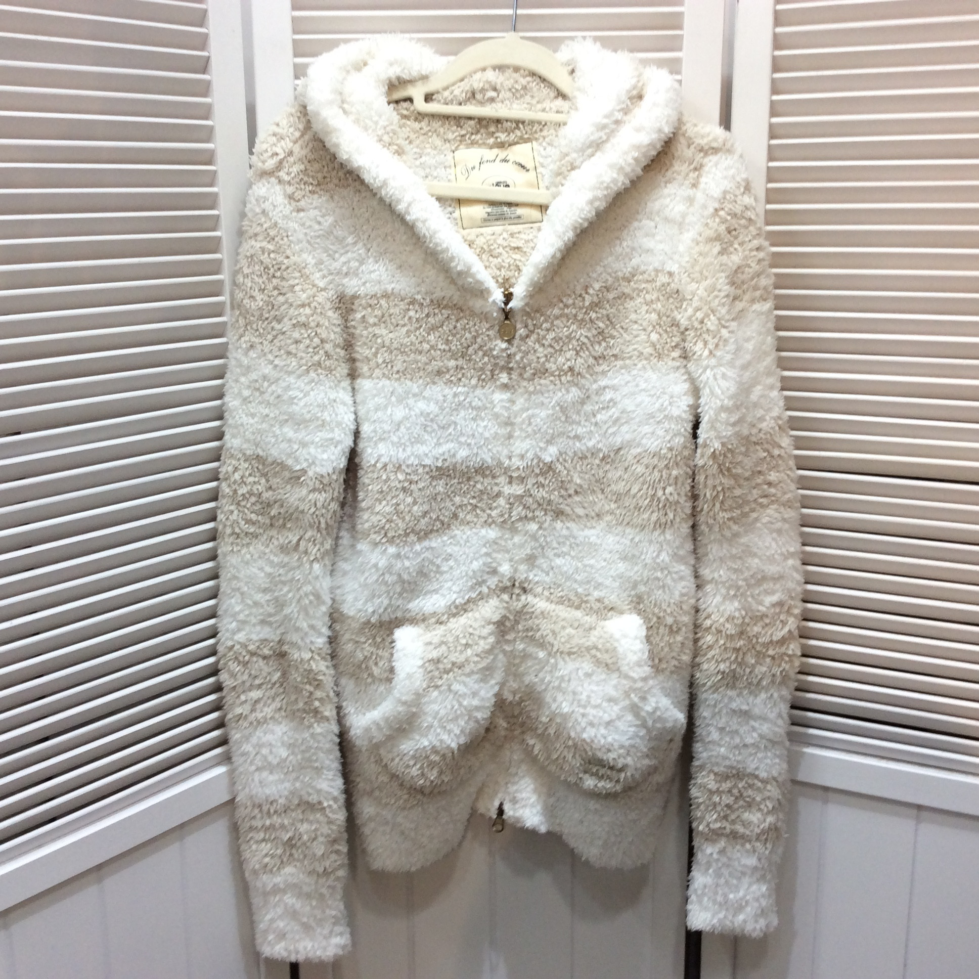 ジェラートピケ ボアパーカー ホワイト×ベージュ ボーダー