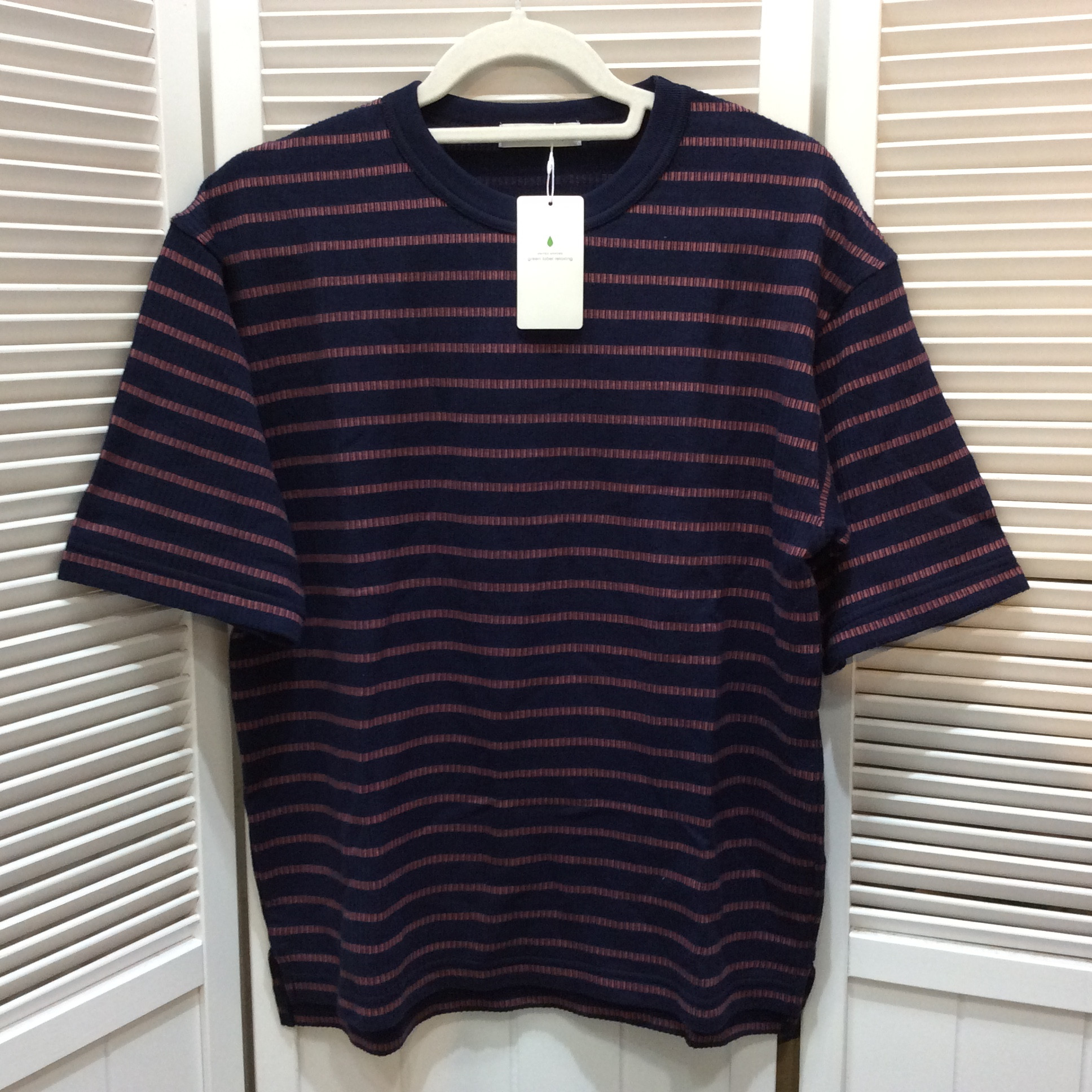 未使用☆green label relaxing グリーンレーベル リラクシング メンズ SC コードボーダー クルーSS ネイビー S シャツ