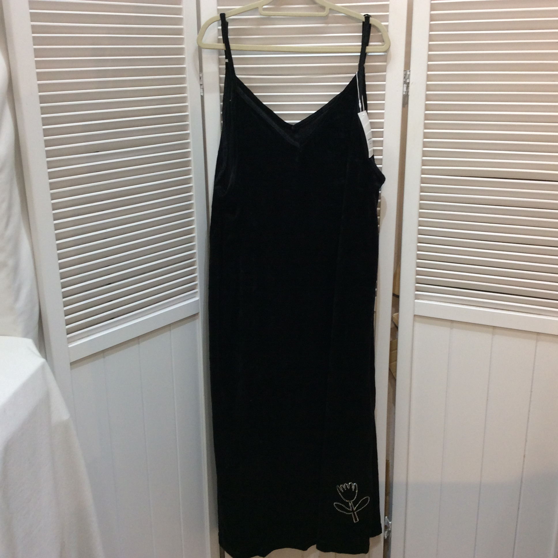 未使用☆PERSON'S パーソンズ ベロアキャミソールワンピース 3L ブラック ラインストーン付き