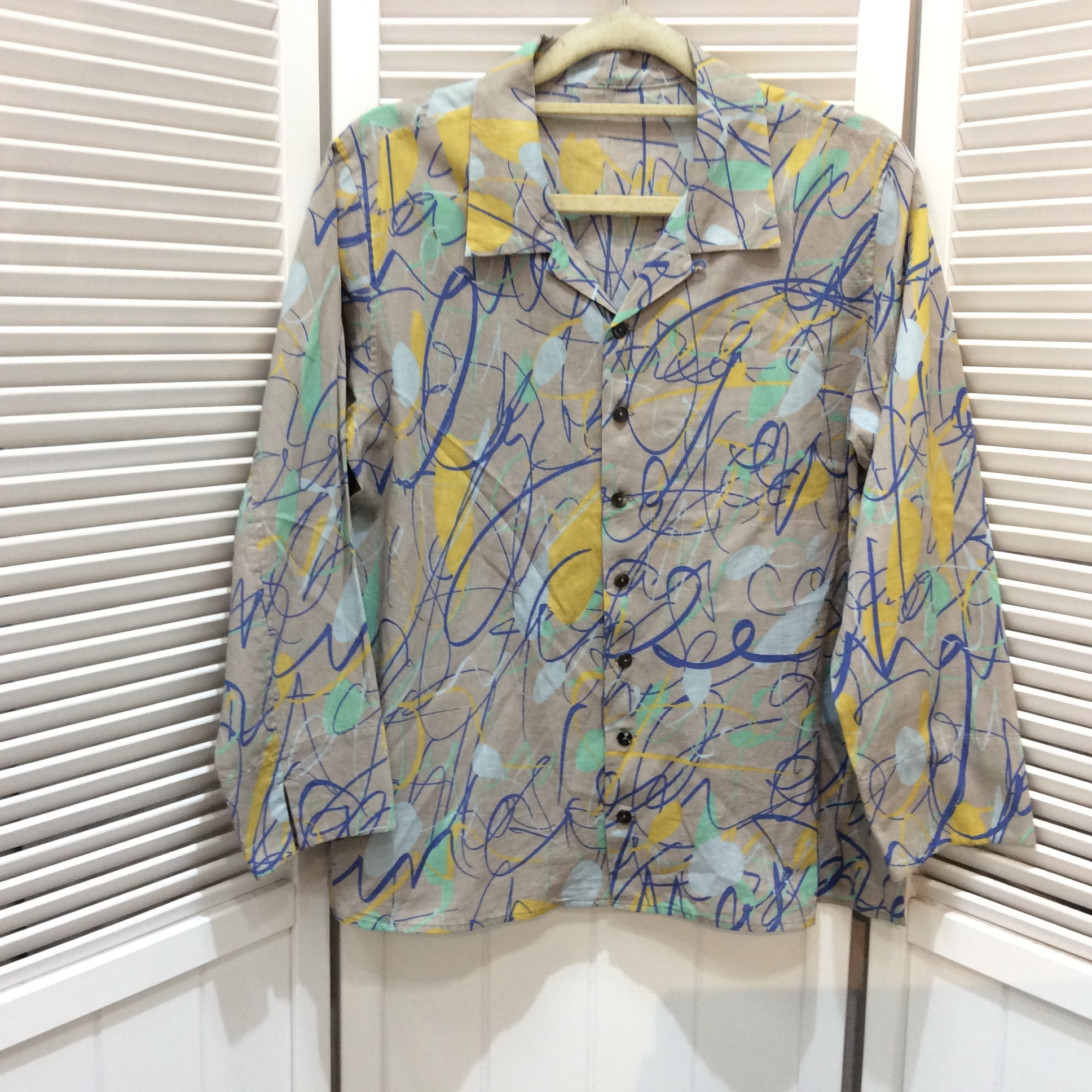 ヨーガンレール 長袖ブラウス Mサイズ  グレージュ色／柄