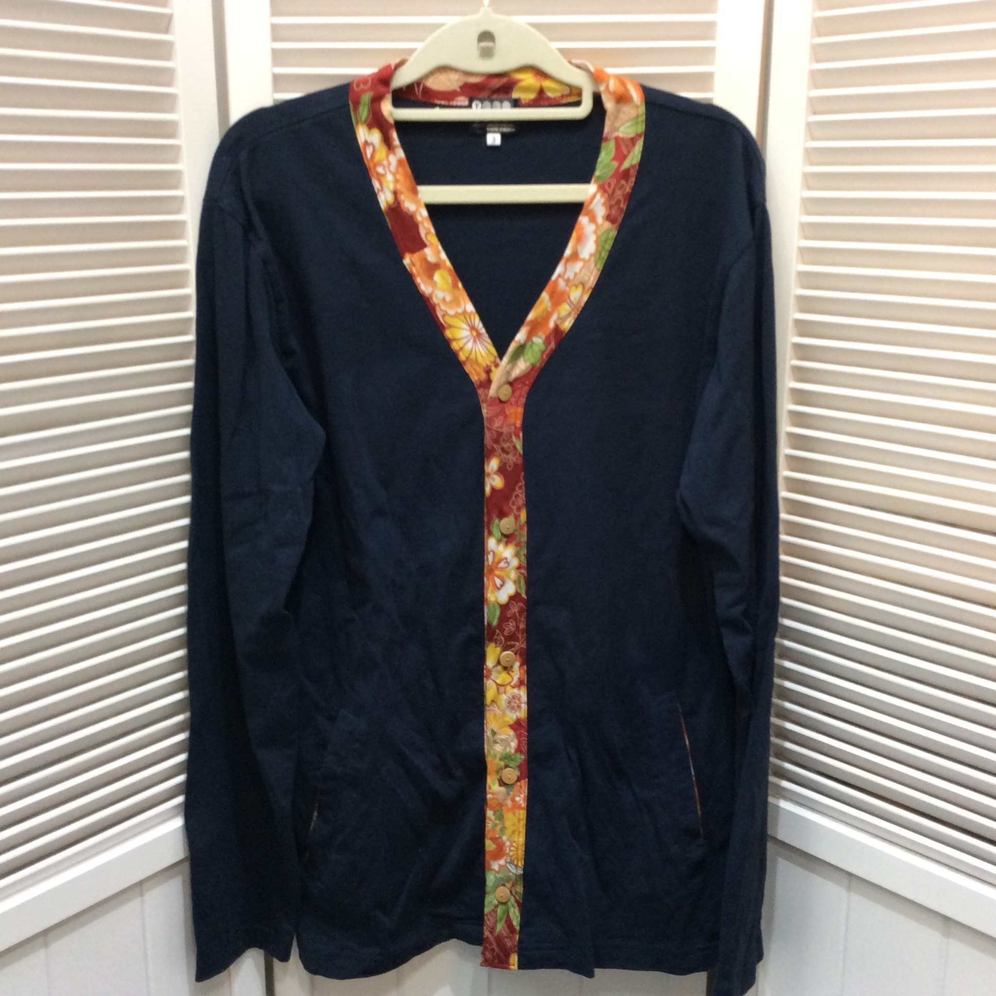 TK タケオキクチ メンズ カーディガン 3 ネイビー 和柄