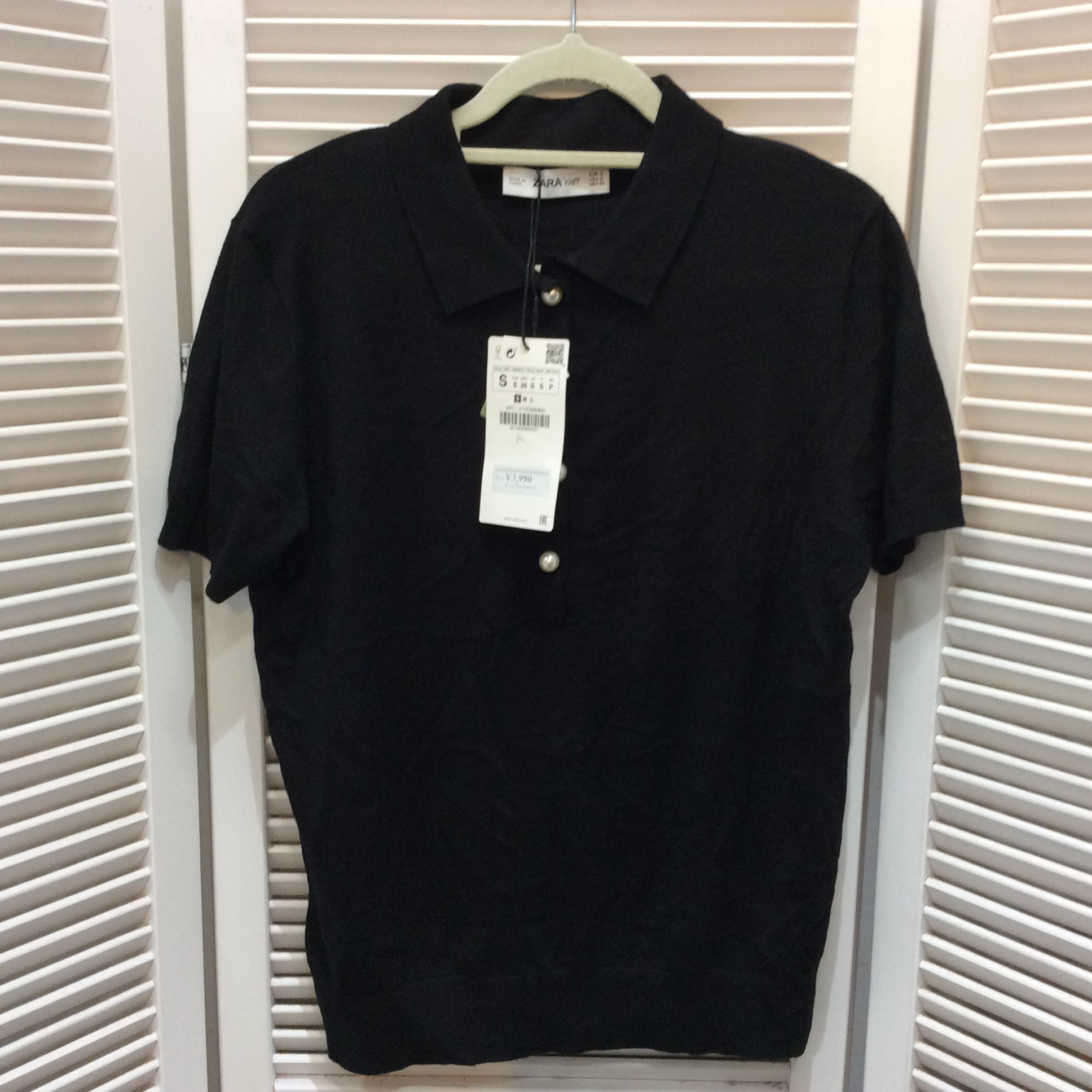 未使用☆ZARA KNIT ザラ ニット 半袖ニットシャツ S ブラック