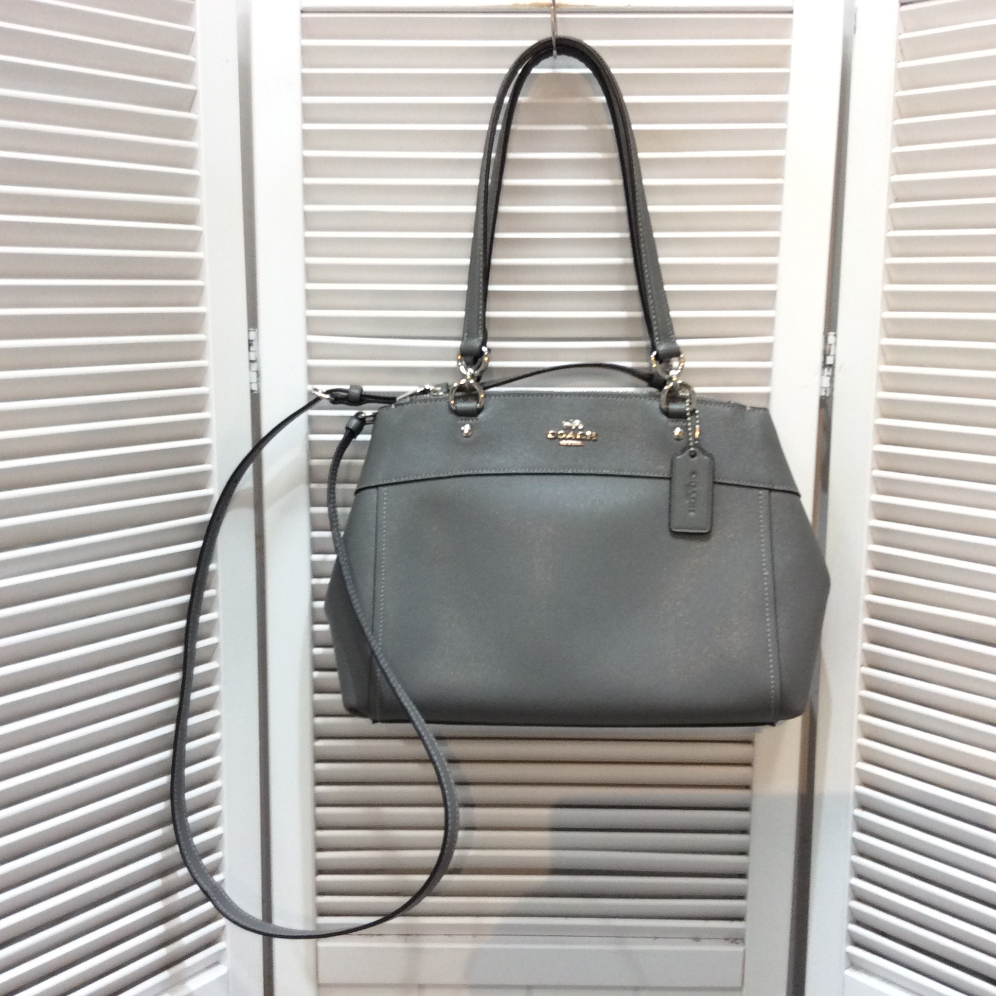 コーチ ショルダー付き 2WAYレザーバッグ  グレー  美品