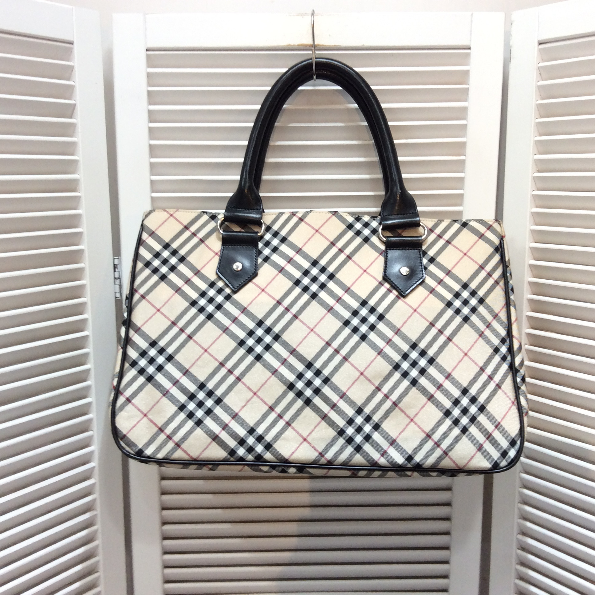 バーバリーブルーレーベル ナイロントートバッグ  ベージュチェック柄  ※スレあり
