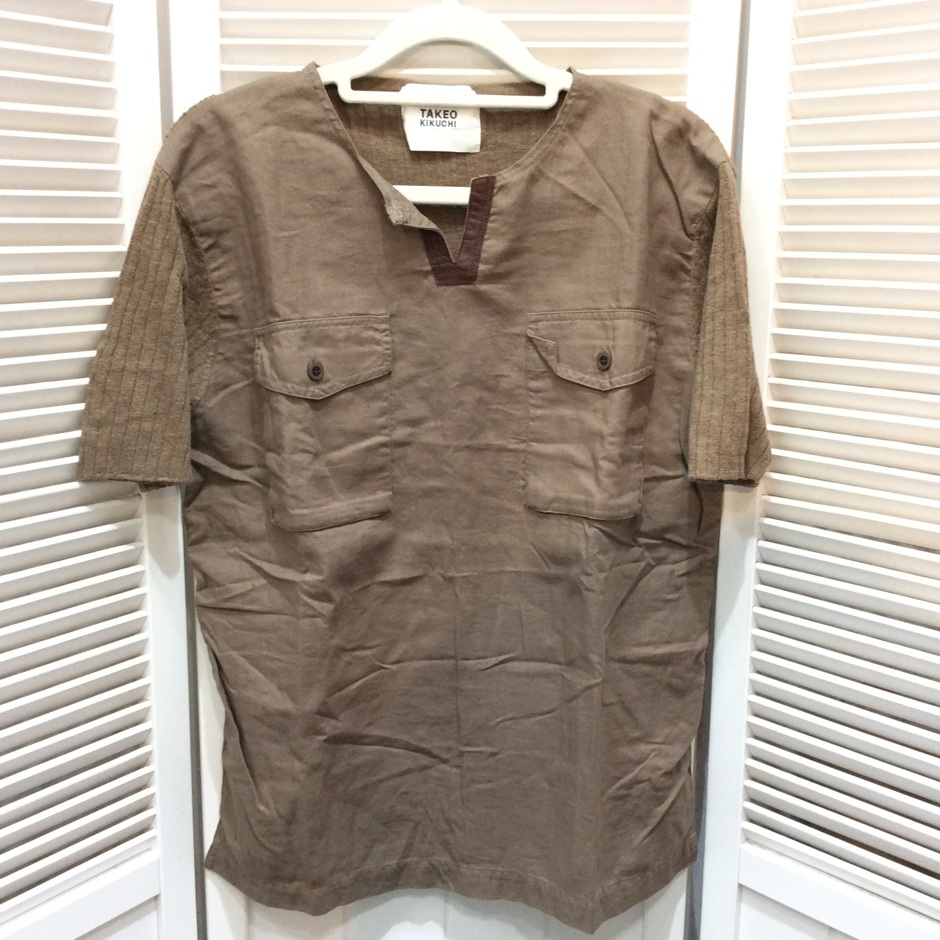 TK タケオキクチ メンズ 麻混 半袖シャツ 2 茶系