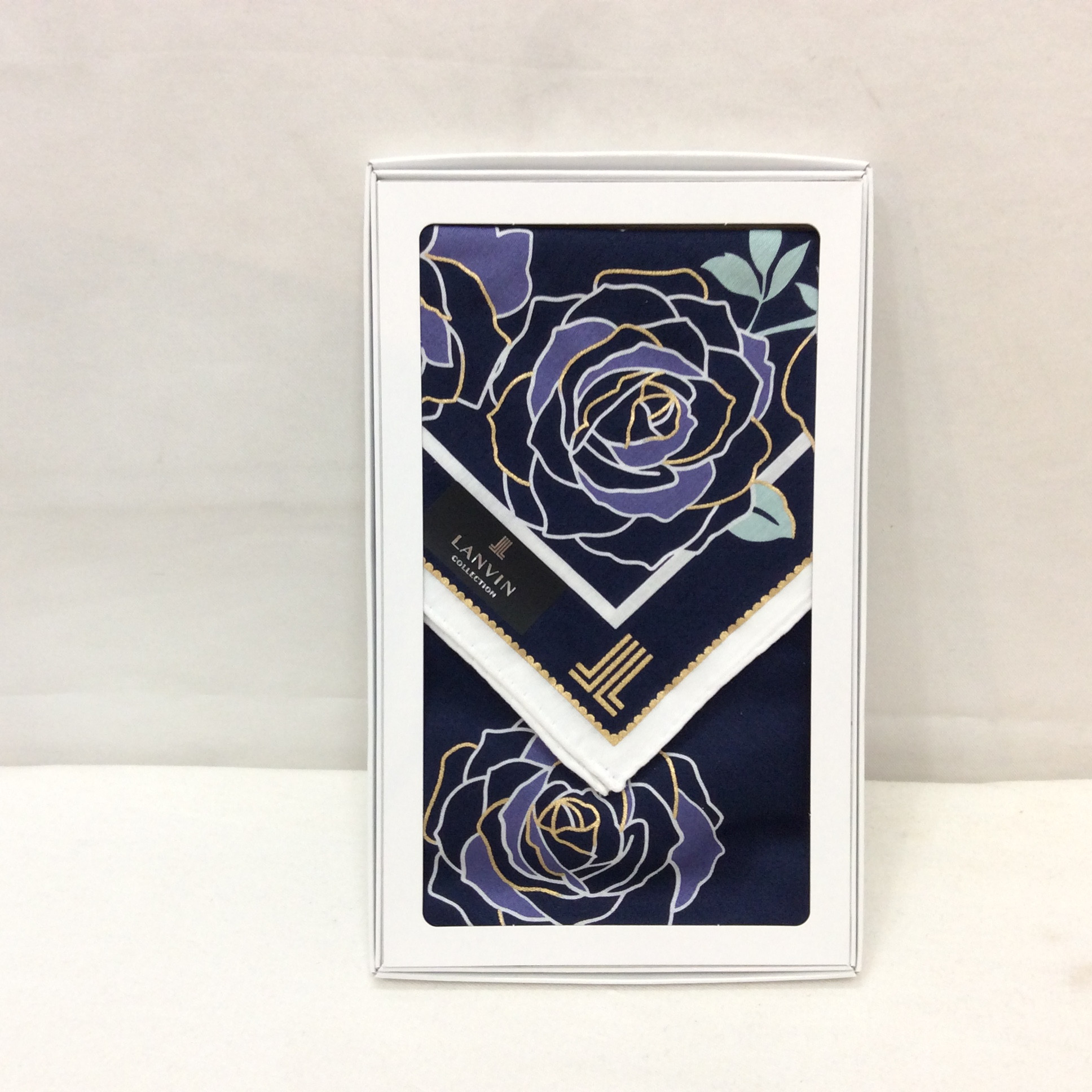 未使用 ランバン ハンカチ  ネイビー花柄