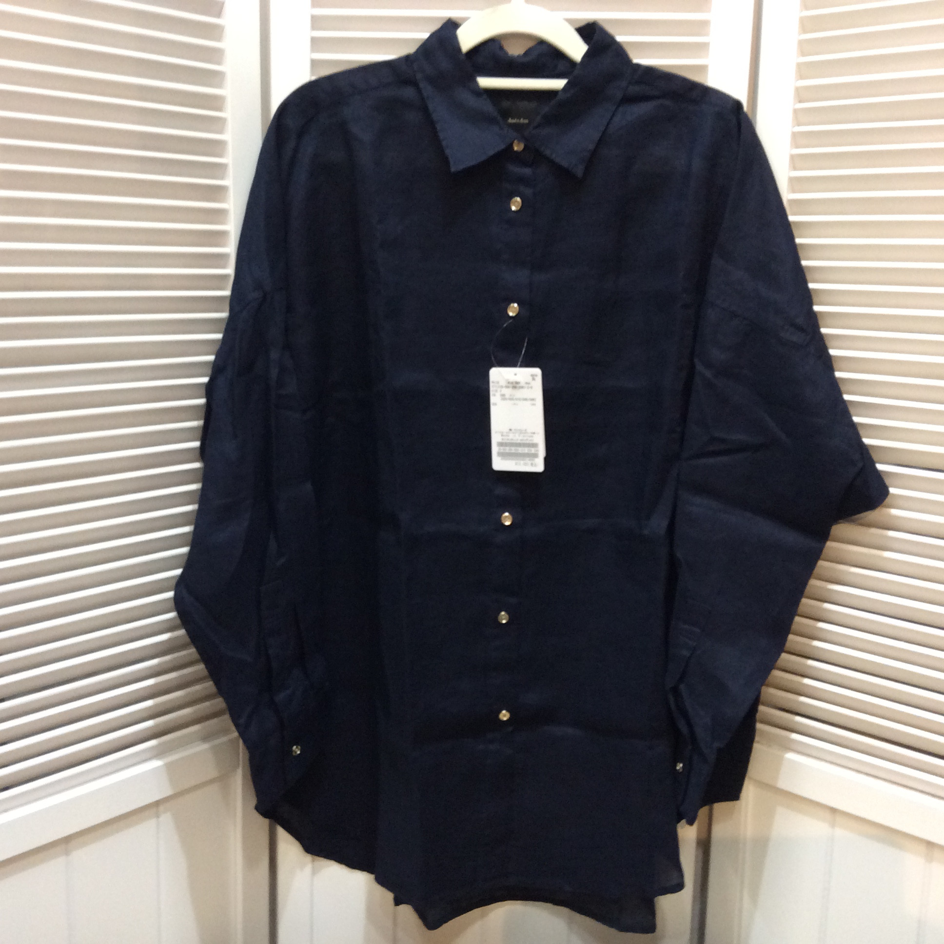 未使用 スピック＆スパン 麻長袖ブラウス フリーサイズ   ネイビー