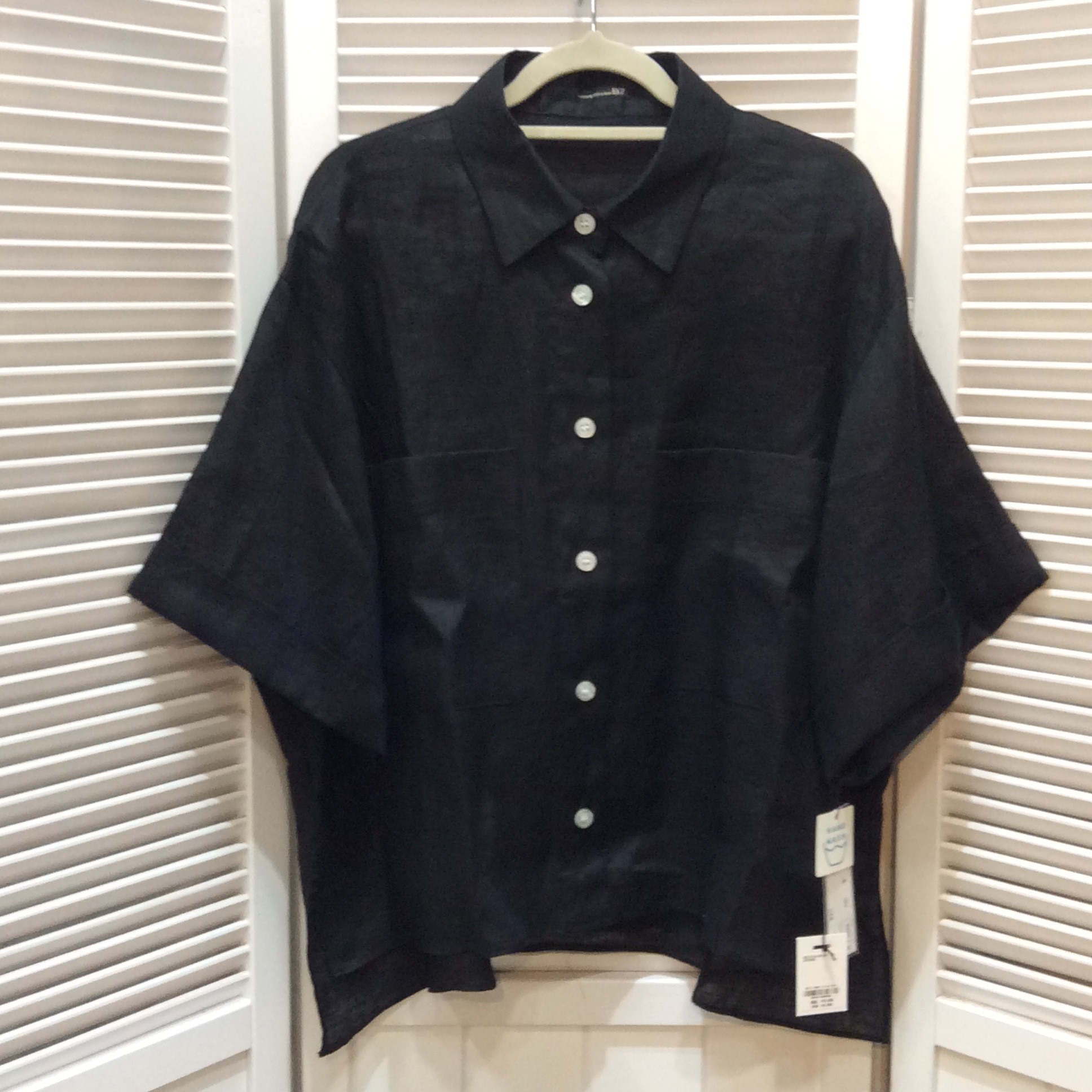 未使用 B7 麻ブラウス  サイズ38   ブラック  オーバーサイズ