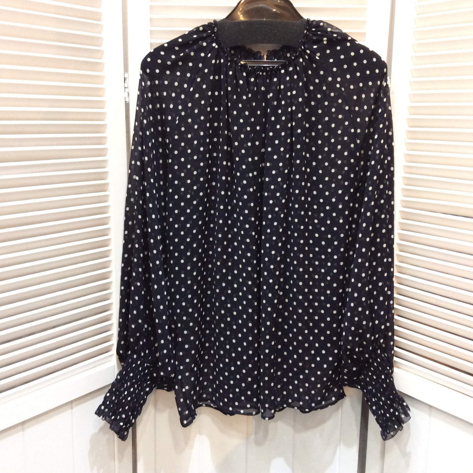 VERMEIL/イエナ  シースルーブラウス  サイズ36 ネイビー×ドット柄