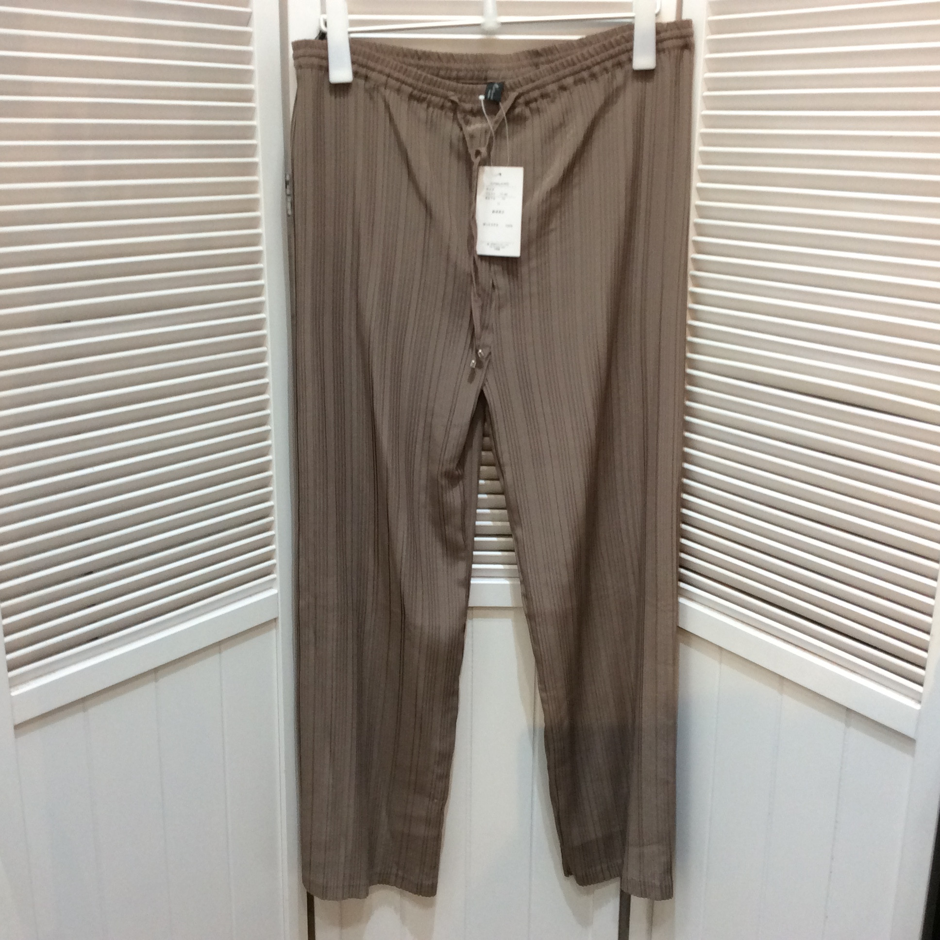 未使用☆婦人 プリーツ ワイドパンツ LL ベージュ系 茶系
