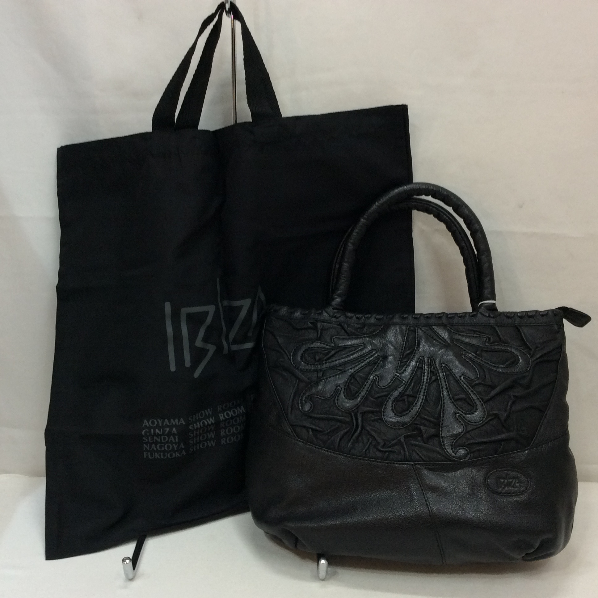 IBIZA イビサ レザーハンドバッグ ショップバッグ付き ブラック