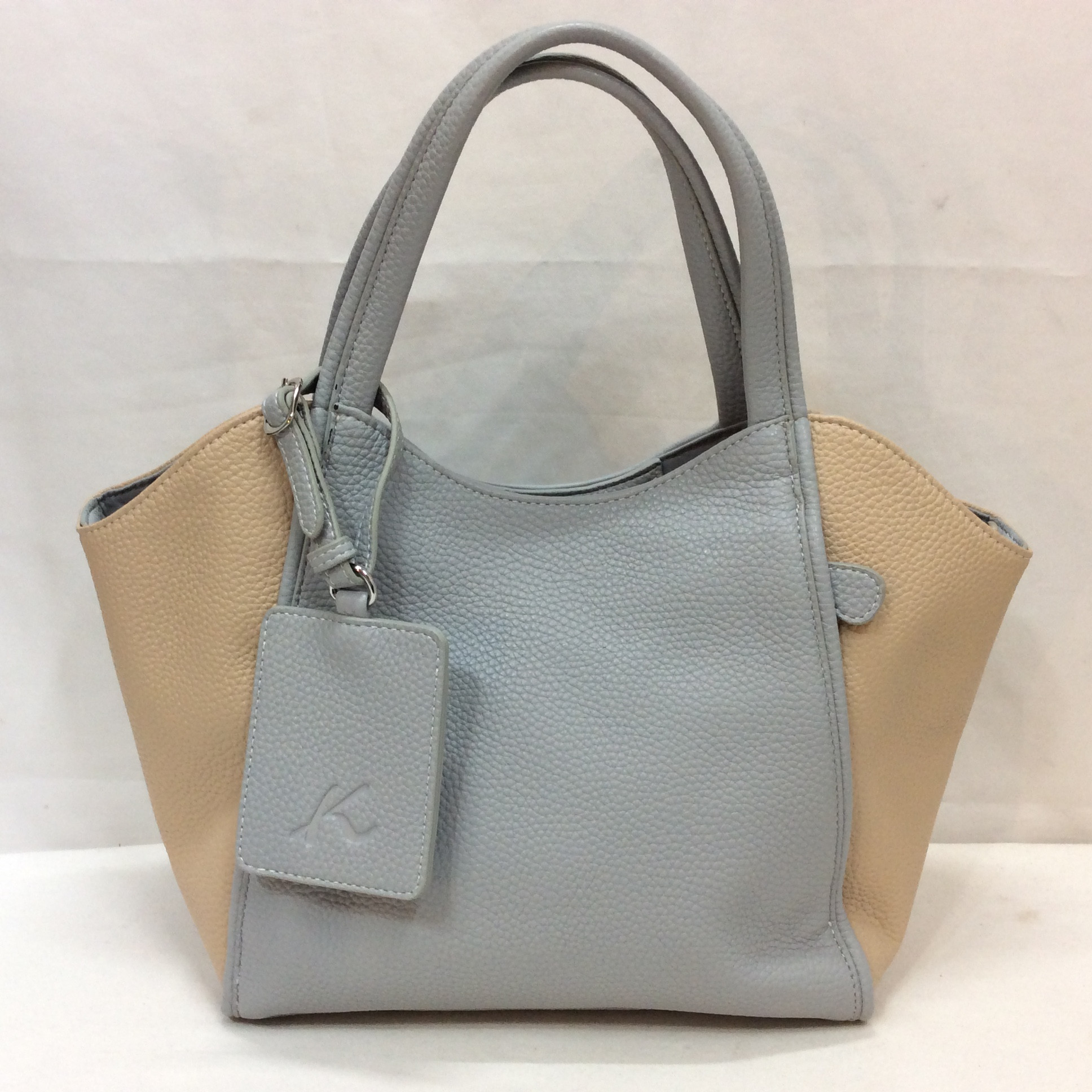 KITAMURA キタムラ パスケース付き レザートートバッグ 水色×ベージュ系 バイカラー