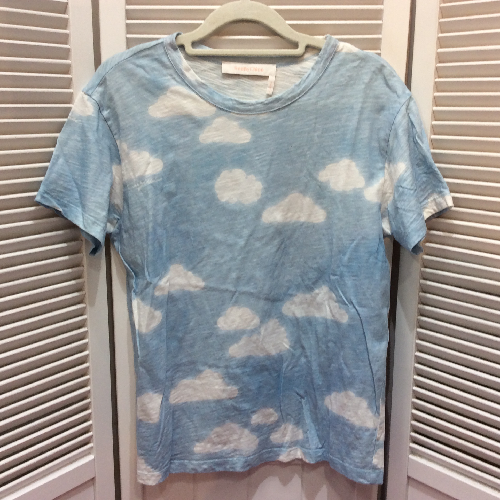 SEE BY CHLOE シーバイクロエ Tシャツ XS 水色×ホワイト 雲