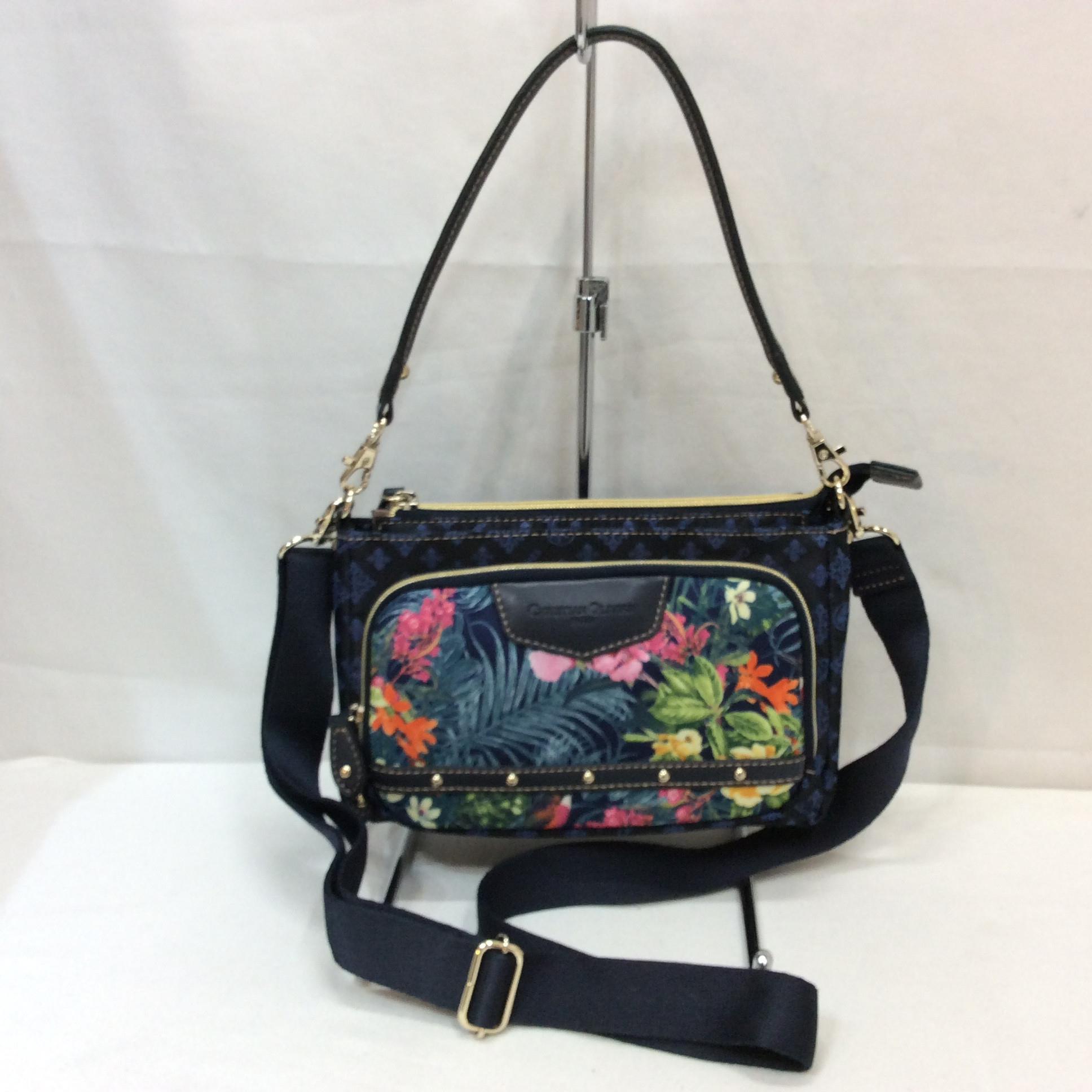 christian olivier クリスチャンオリビエ 2WAY ウォレット付きショルダーバッグ ネイビー 花柄