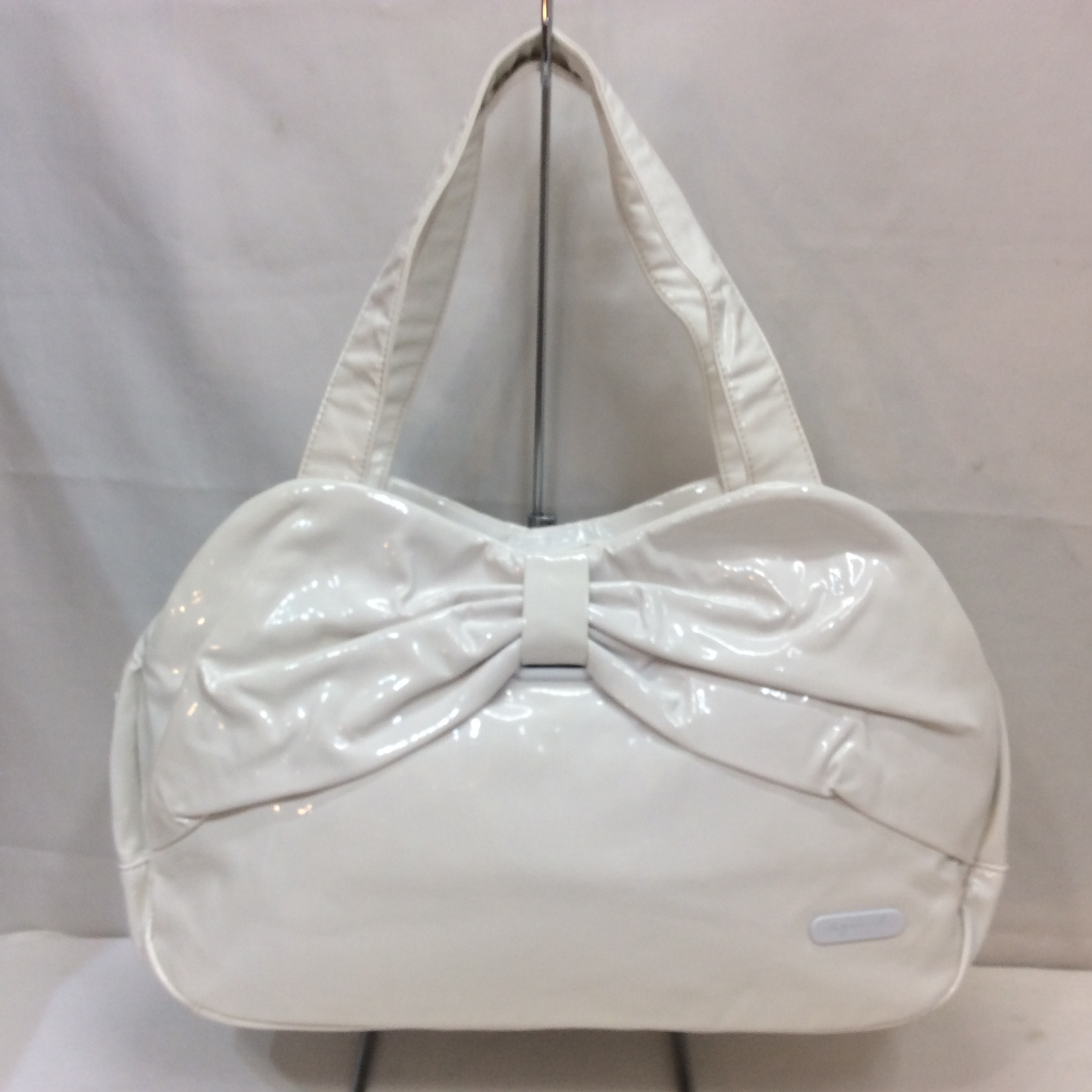 アニエスb. リボン付きボストンバッグ ホワイト ビニール アニエスべー