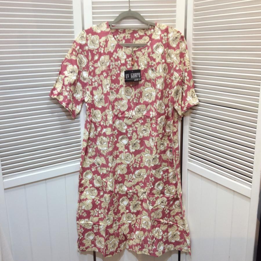 新品☆手作りもめん細工 UVガード 半袖ワンピース M~L ピンク 花柄