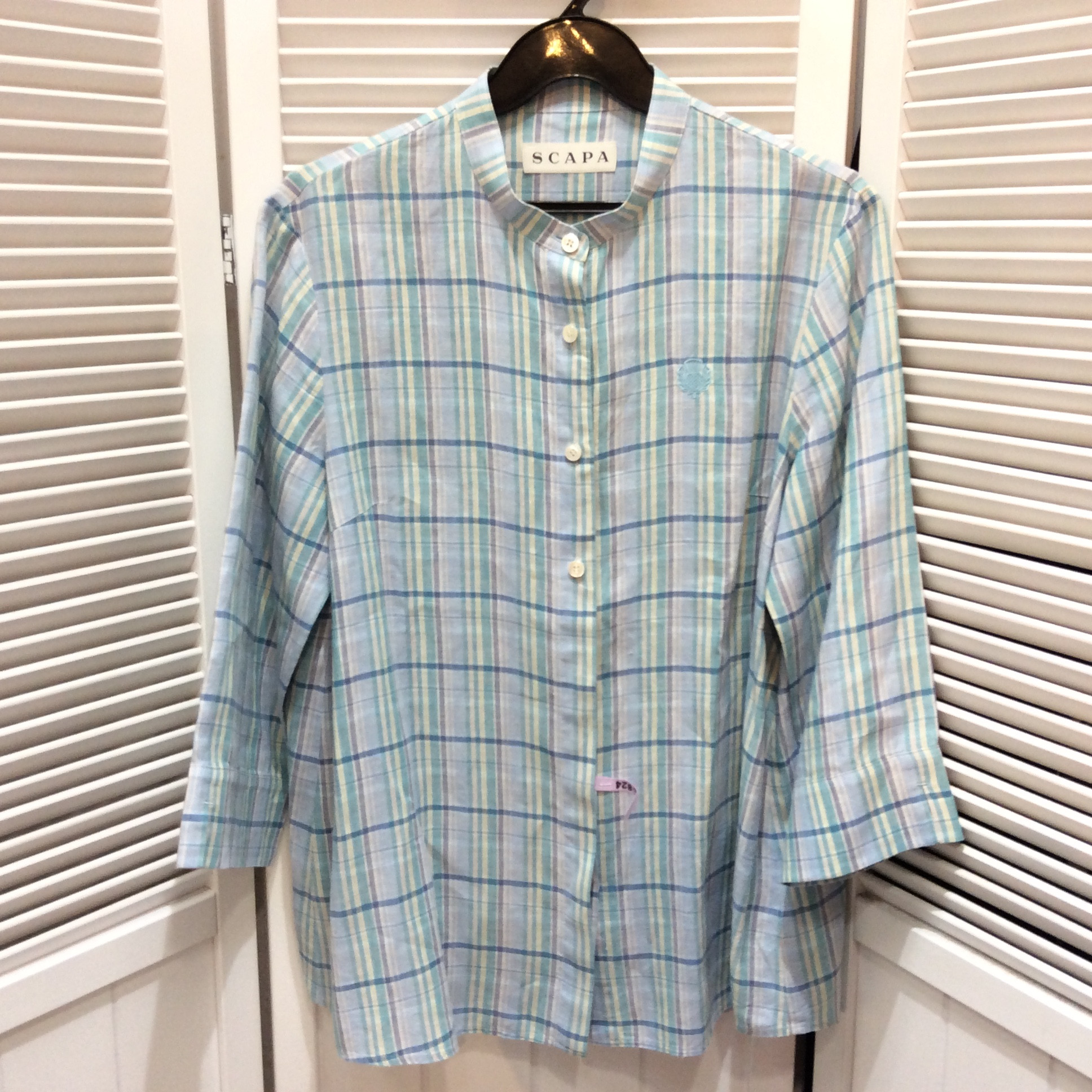 SCAPA スキャパ 七分袖 麻ブラウス  水色／チェック柄  美品