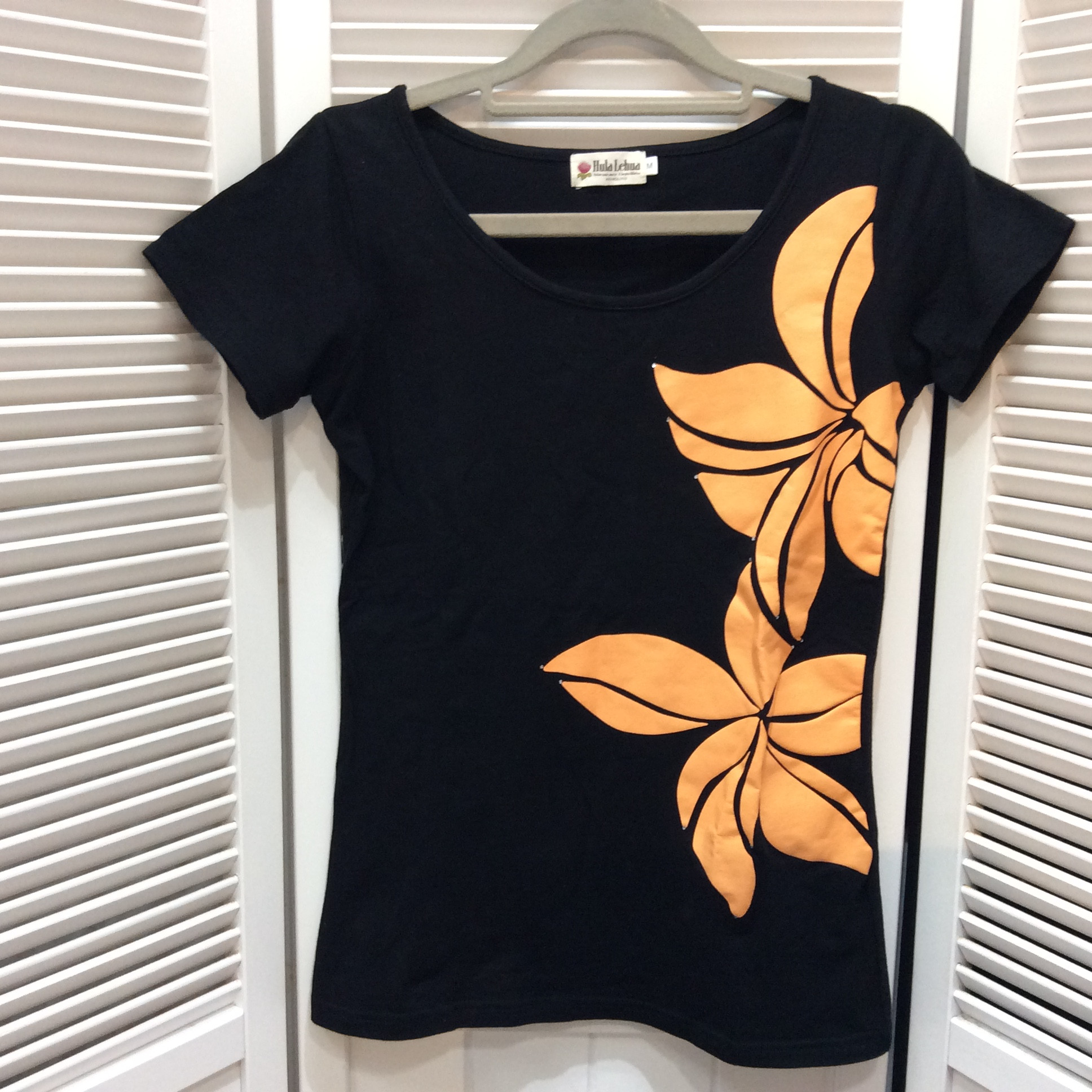 Tシャツ  Mサイズ  ブラック／オレンジ花柄