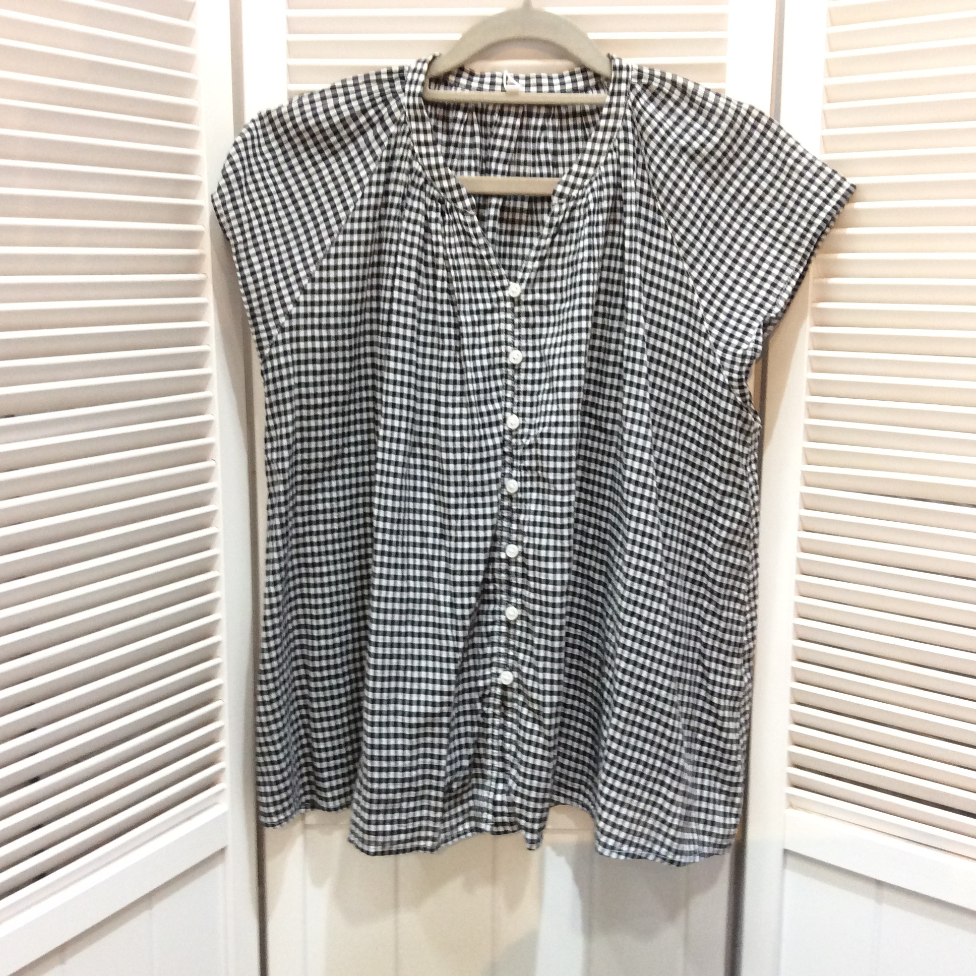値下げ❗️無印良品 フレンチスリーブ ブラウス Mサイズ 白黒ギンガムチェック  美品